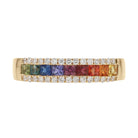 Rainbow Sapphire Multi Color and Diamond Wedding Band 3 Row Ring