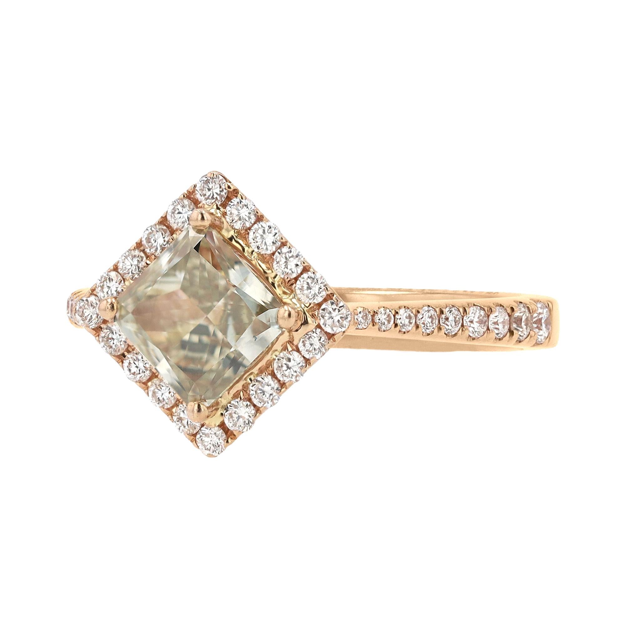 Vintage 1.03 Carat Fancy Green Yellow Diamond Rose Gold  Engagement Ring