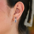 Rainbow Multi Color Sapphire & Diamond 14k White Gold Earrings