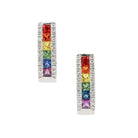 Rainbow Multi Color Sapphire & Diamond 14k White Gold Earrings