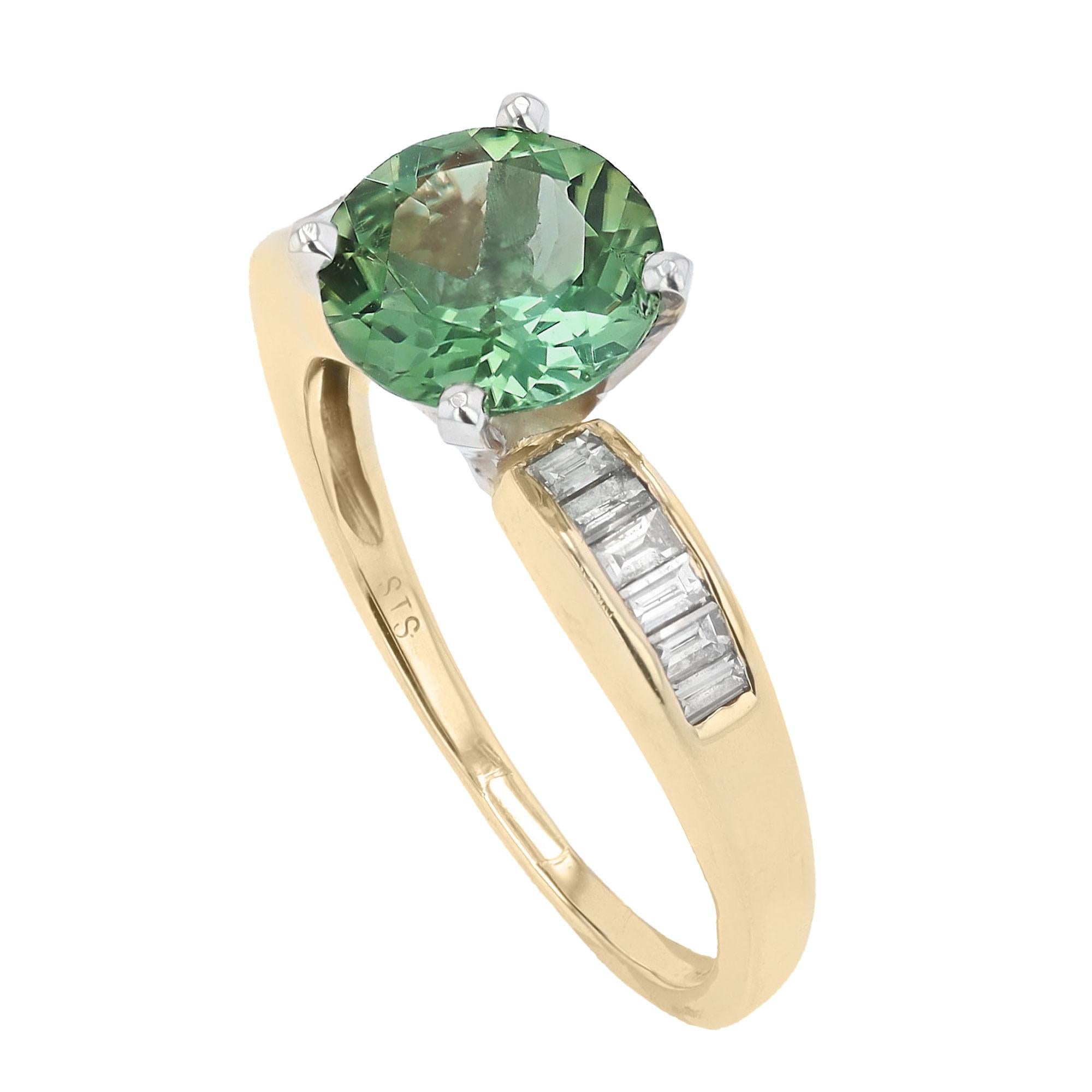 Vintage Sea Foam Green Tourmaline & Diamond Engagement Ring