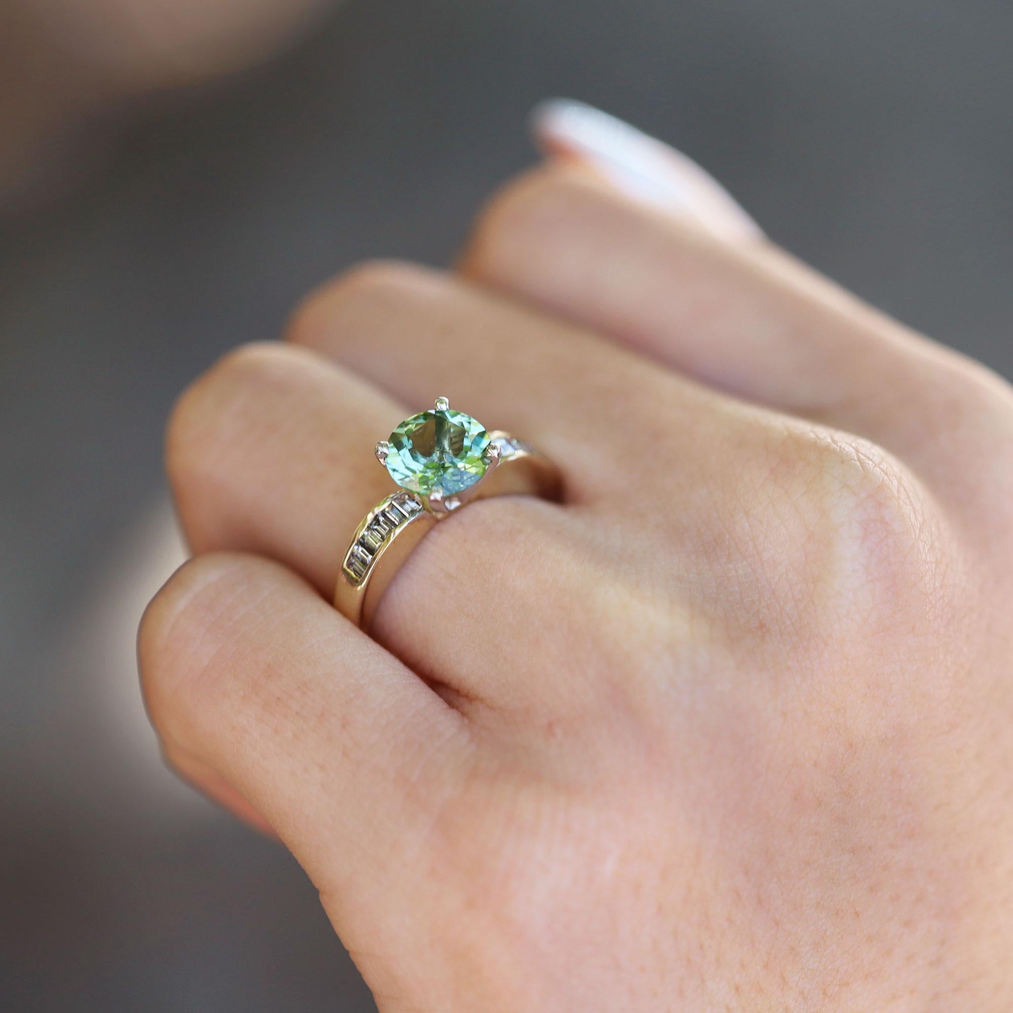 Vintage Sea Foam Green Tourmaline & Diamond Engagement Ring