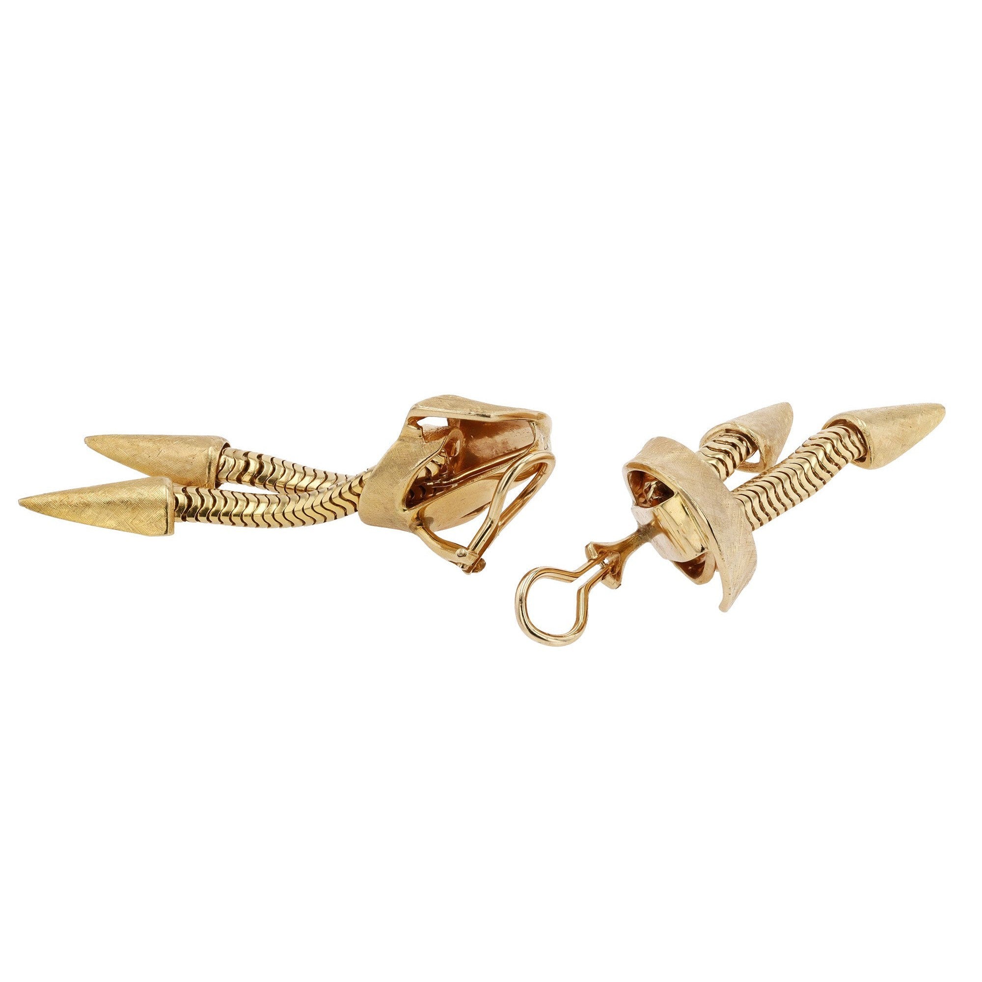 14K Gold Dagger Clip-On Vintage Dangle Earrings