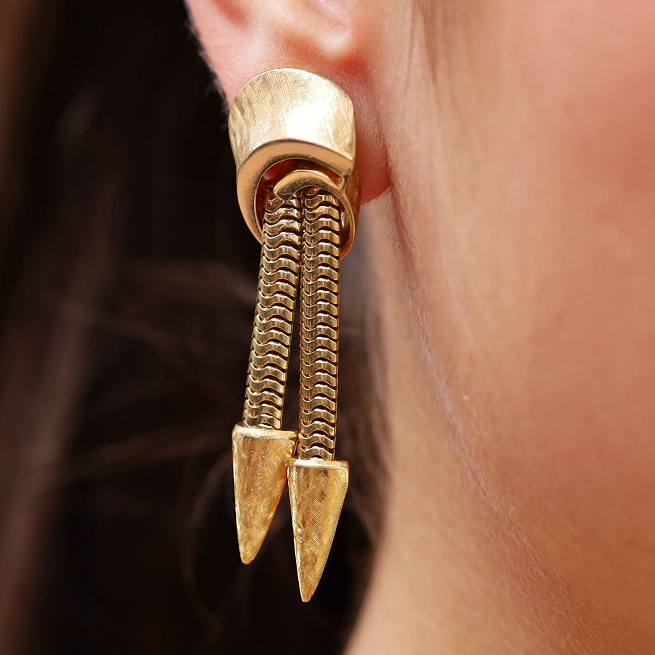 14K Gold Dagger Clip-On Vintage Dangle Earrings