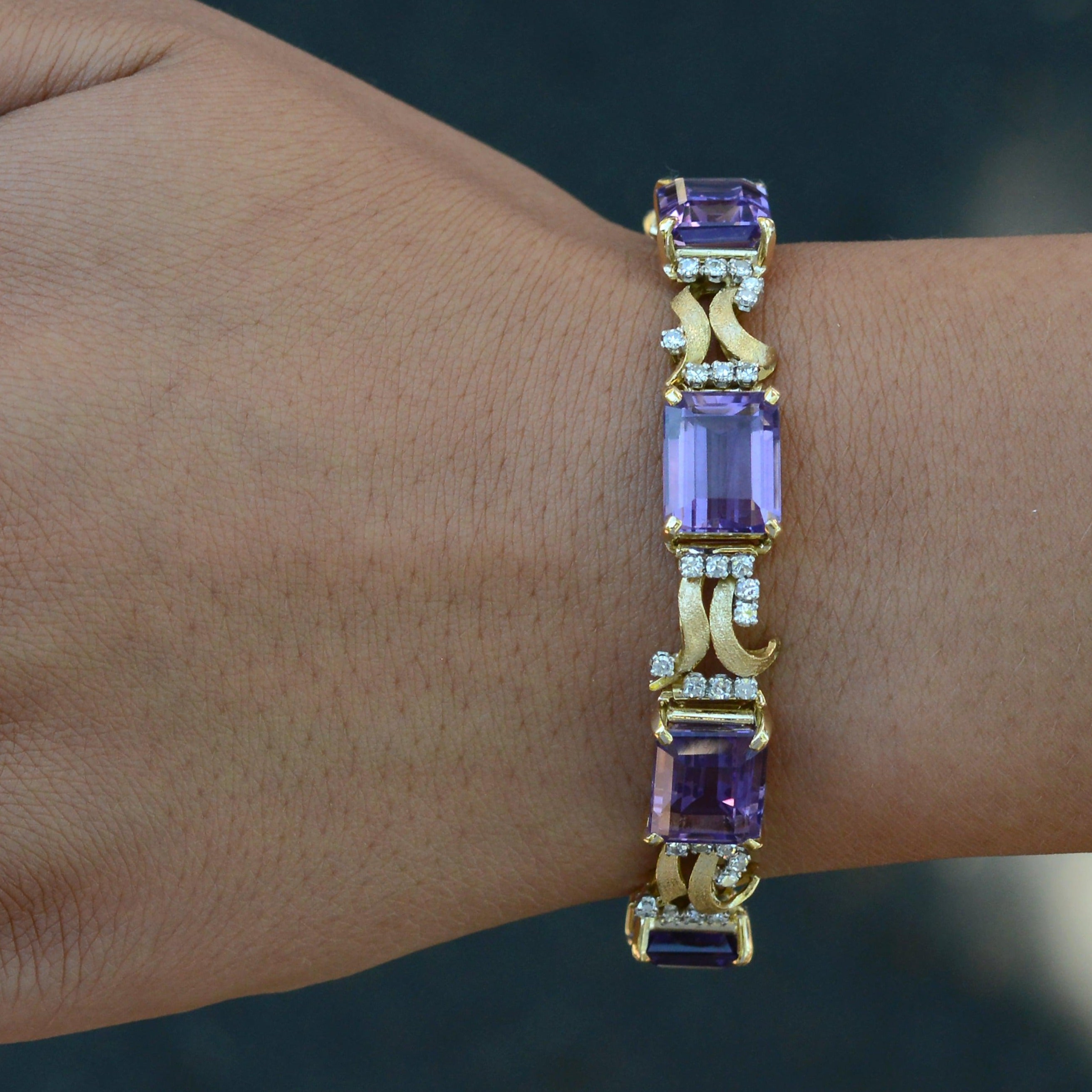 1940s Retro 30 Carat Amethyst and Diamond Bracelet