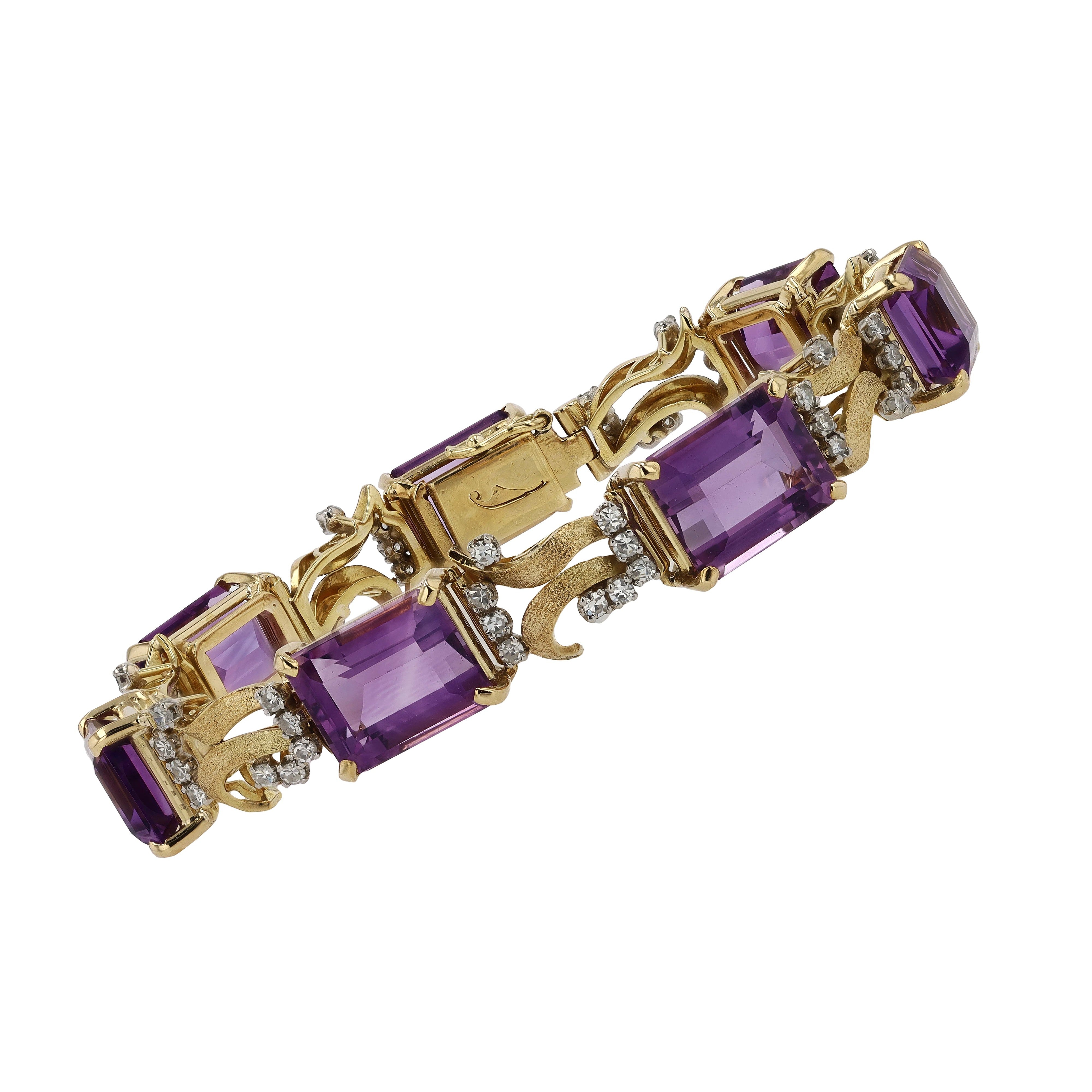 1940s Retro 30 Carat Amethyst and Diamond Bracelet