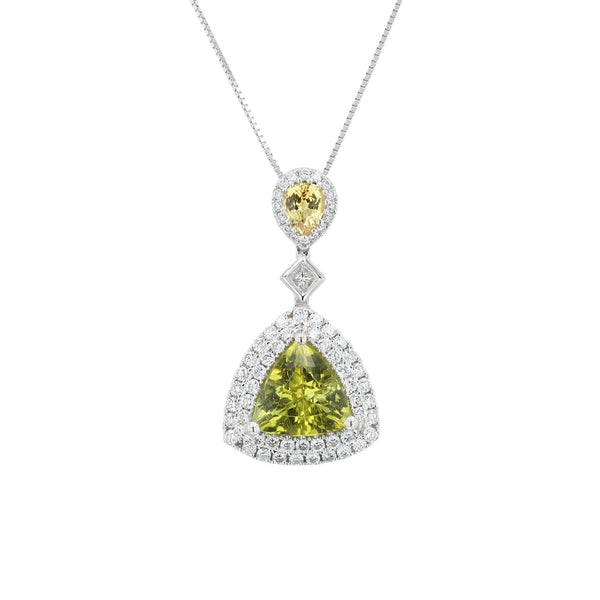 Vivid Green 2 Carat Tourmaline and Diamond 18k White Gold Drop Necklace