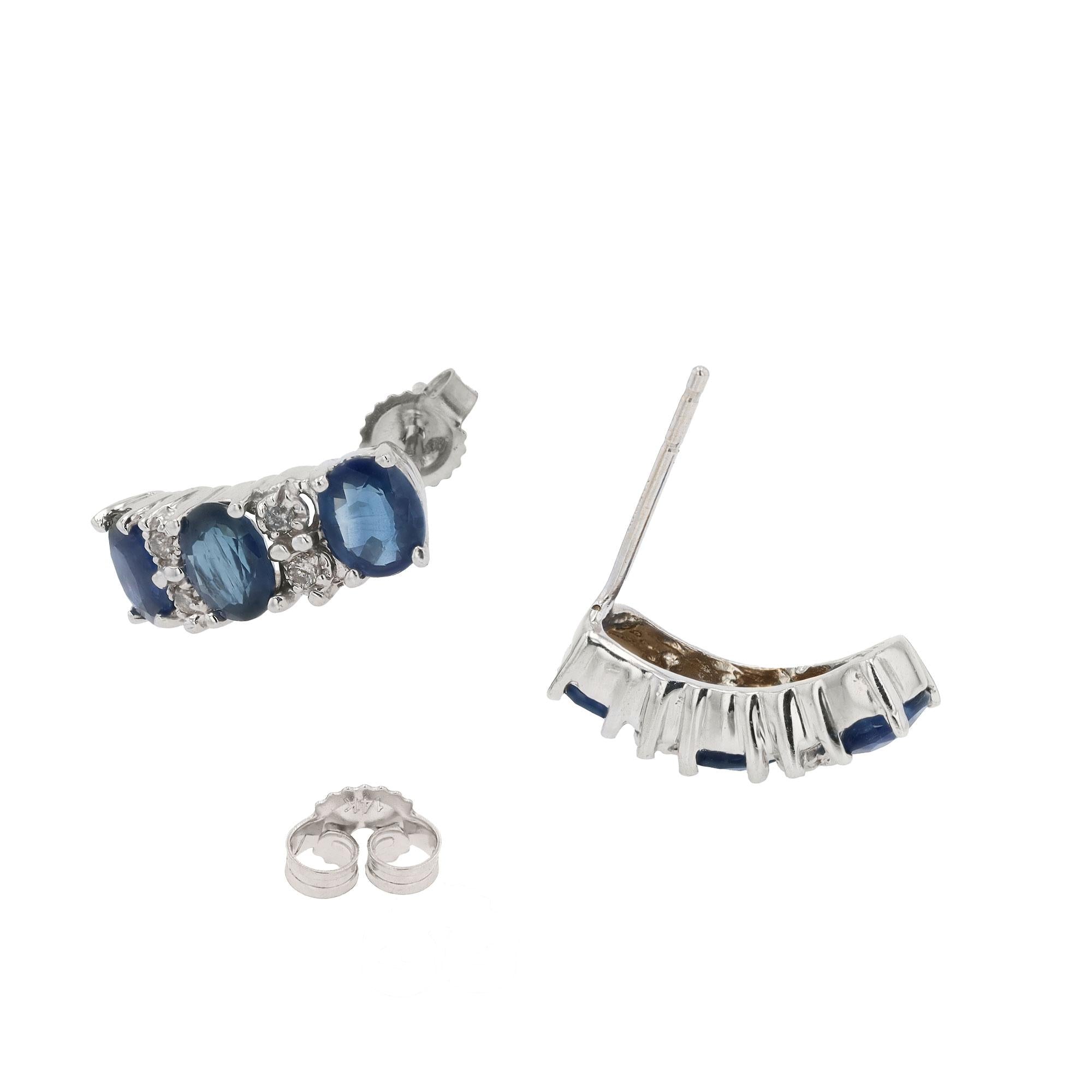 Vintage Sapphire and Diamond 14k White Gold Earrings