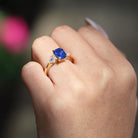 Vintage Yellow Gold 2.50 Carat Sapphire & Diamond 3 Stone Engagement Ring