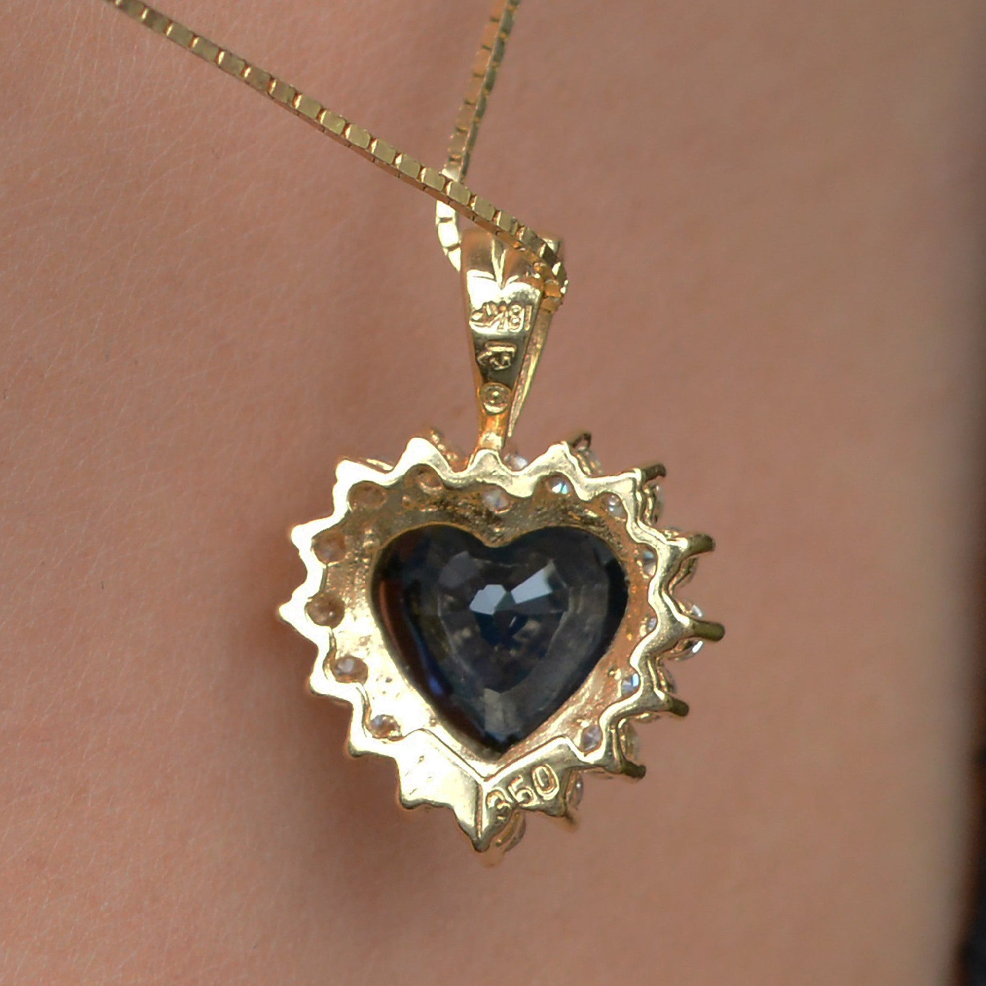 2 Carat Heart Shape Blue Sapphire and Diamond Necklace