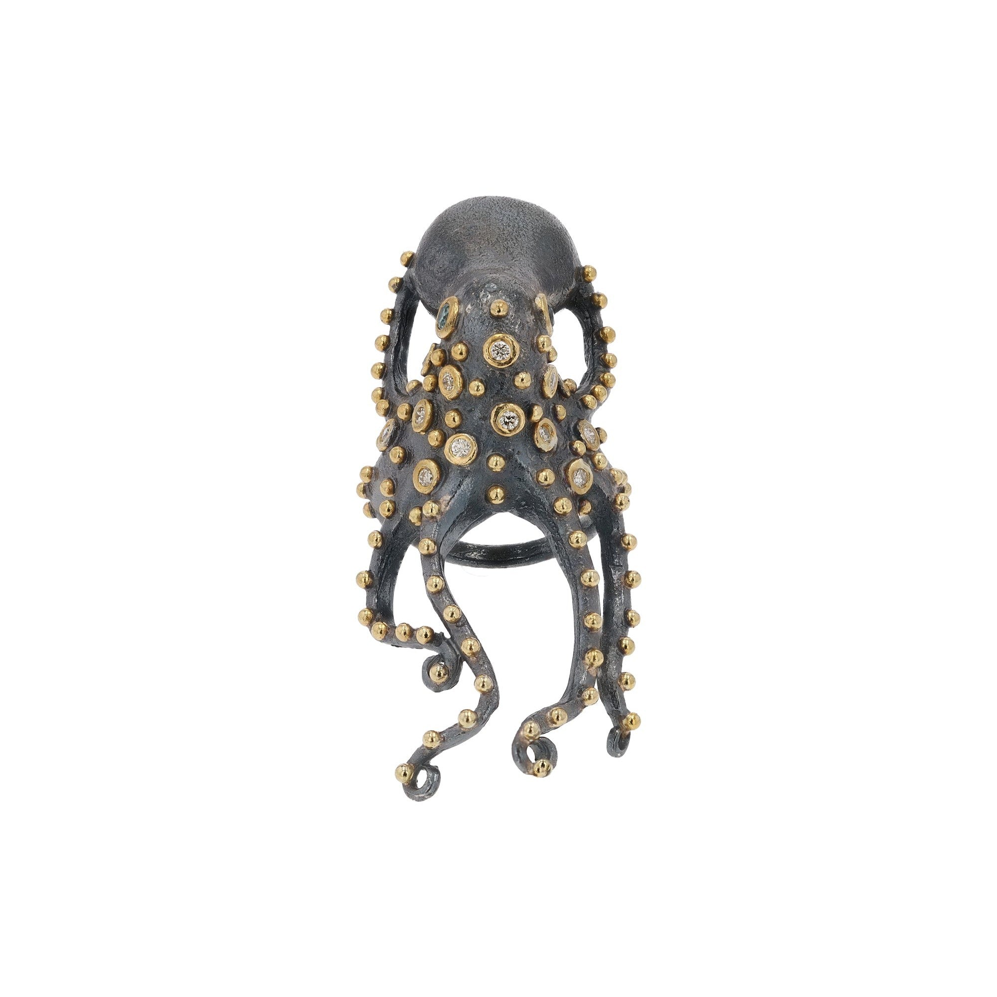 24kt Gold & Silver Diamond Octopus Cocktail Ring