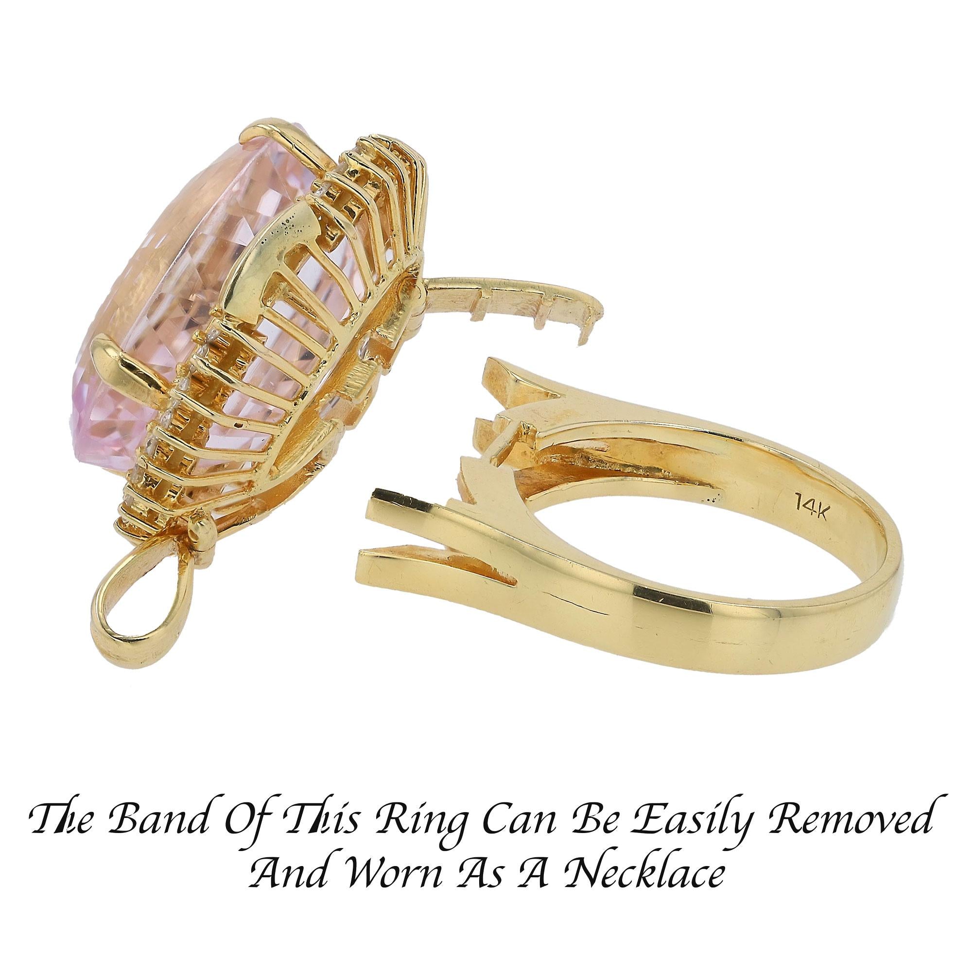 30 Carat Kunzite and Diamond Ring Converts To A Necklace