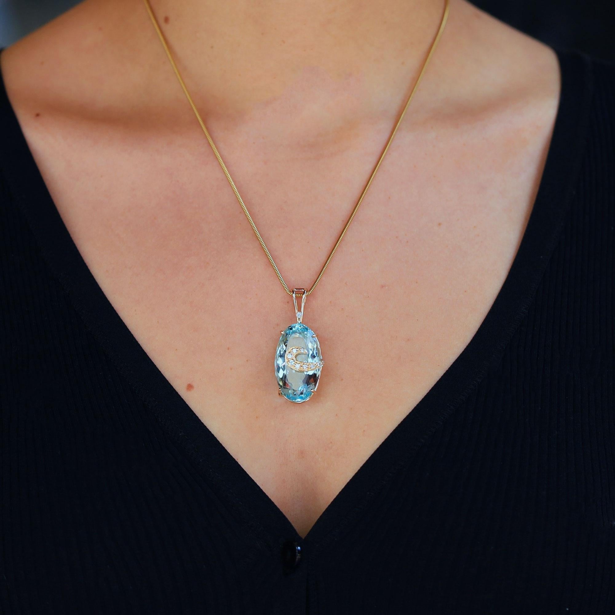 31 Carat Aquamarine and Diamond Pendant Necklace