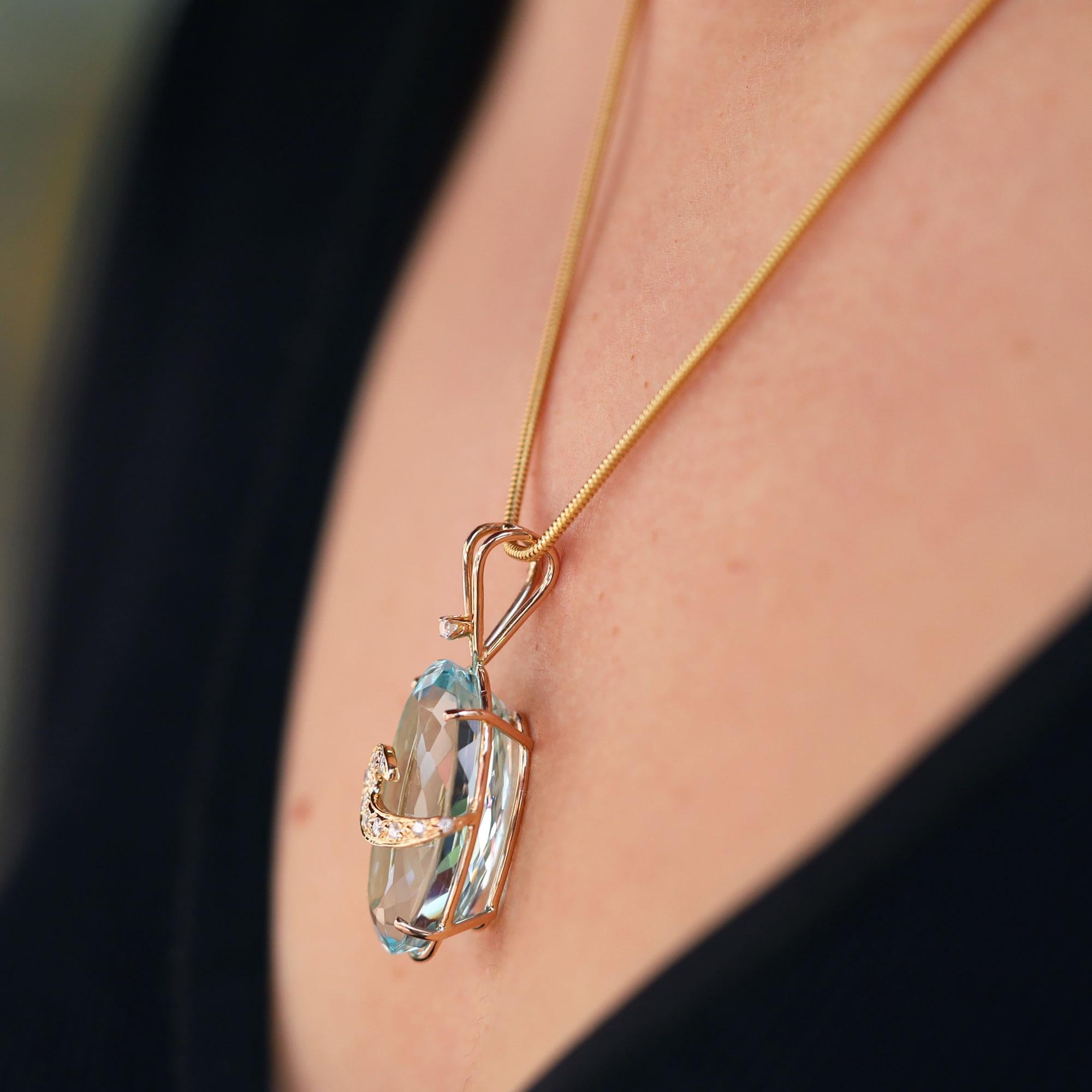 31 Carat Aquamarine and Diamond Pendant Necklace