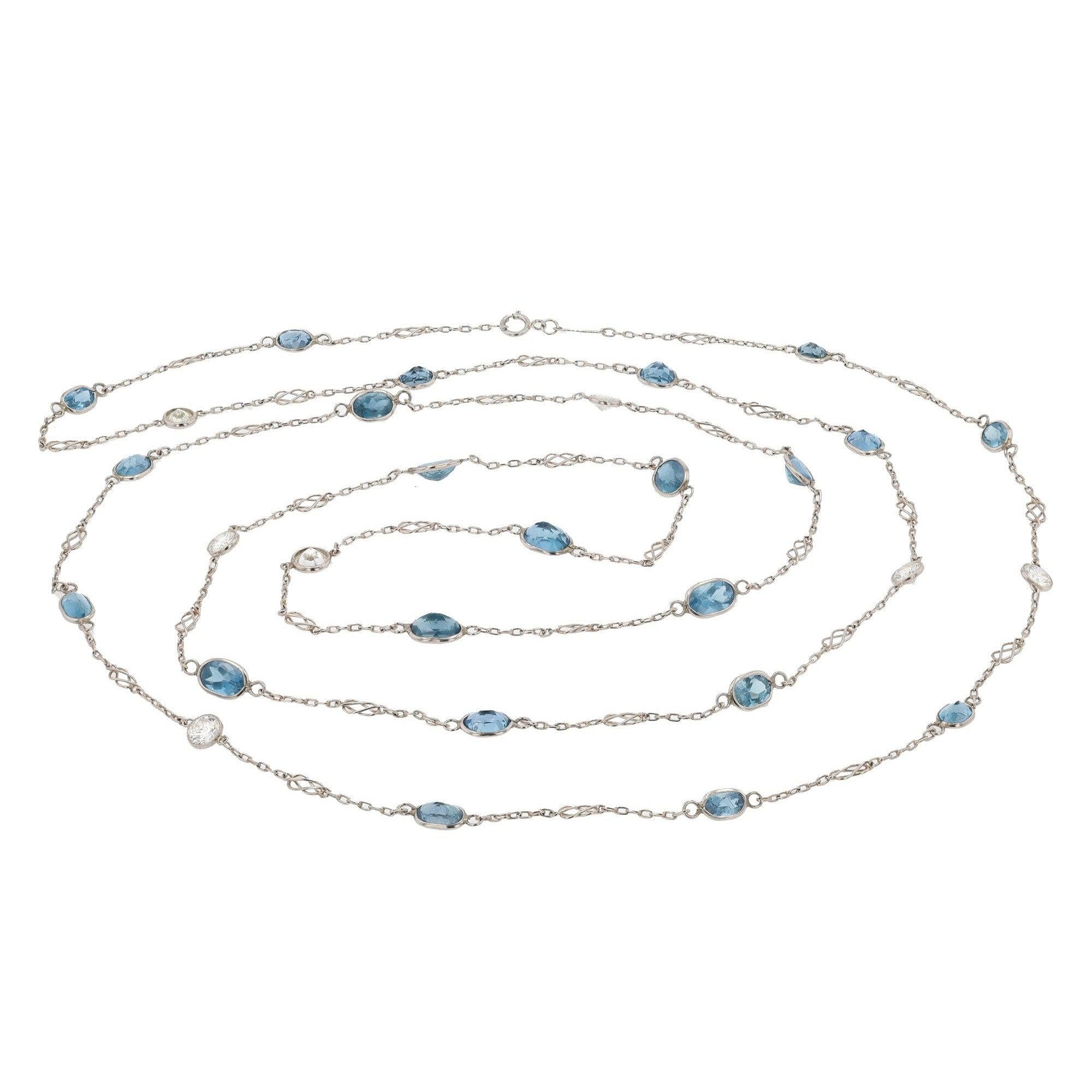 45" Platinum Aquamarine and Diamonds By the Yard Infinity Necklace