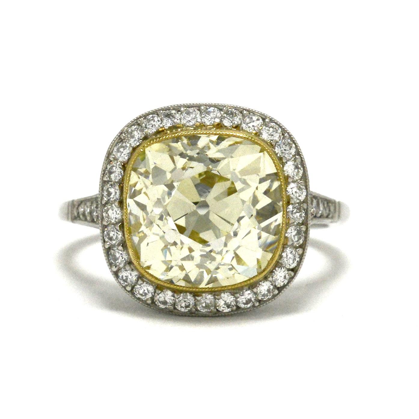 Art Deco 5.51 Carat Cushion Diamond Engagement Ring