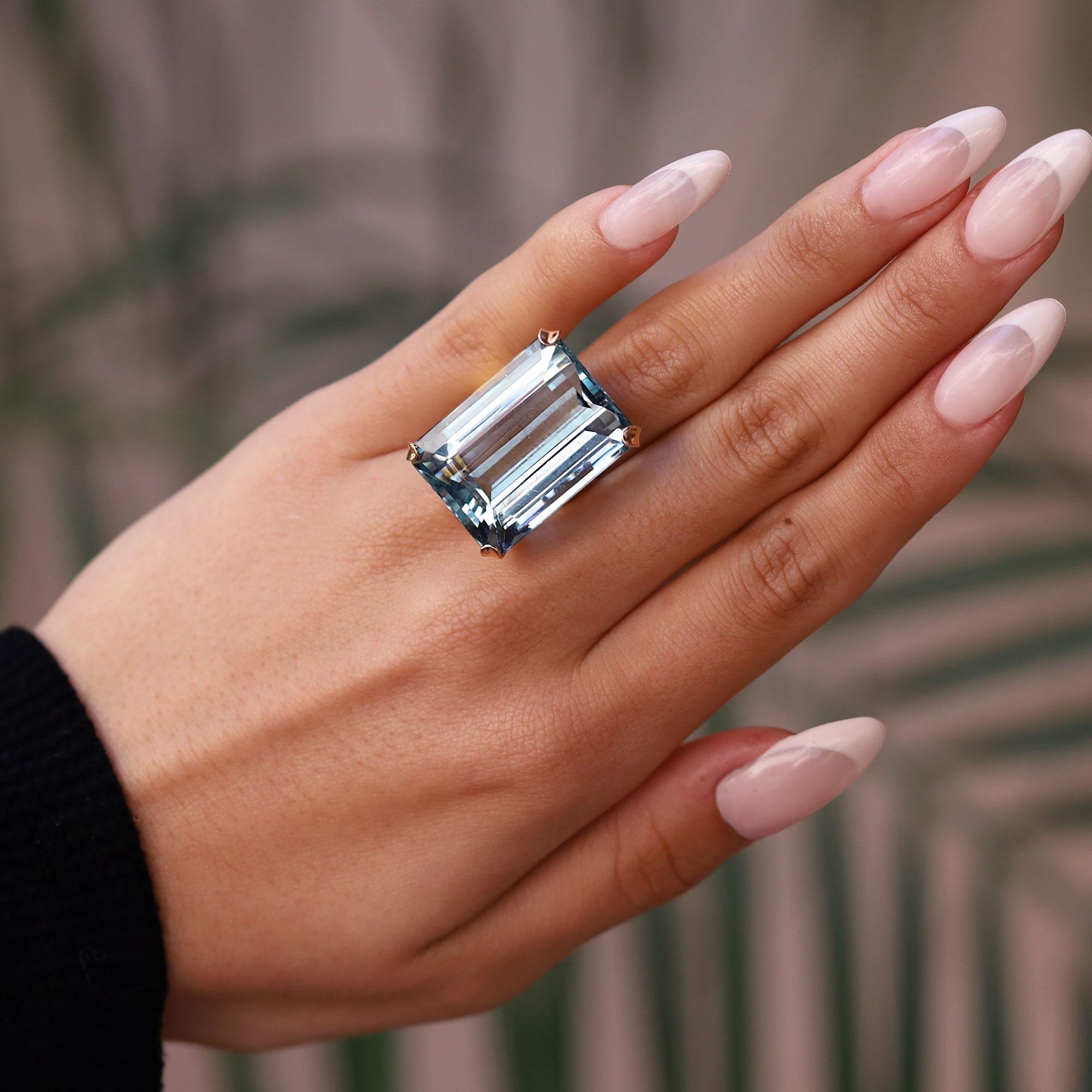 Estate 1930s Retro 50 Carat Emerald Cut Aquamarine Cocktail Ring