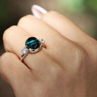 Indicolite Cats Eye & Diamond 18K White Gold Ring