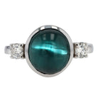 Indicolite Cats Eye & Diamond 18K White Gold Ring