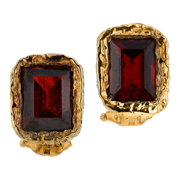 Robert Mitchum Estate Garnet & Gold Brutalist Stud Earrings