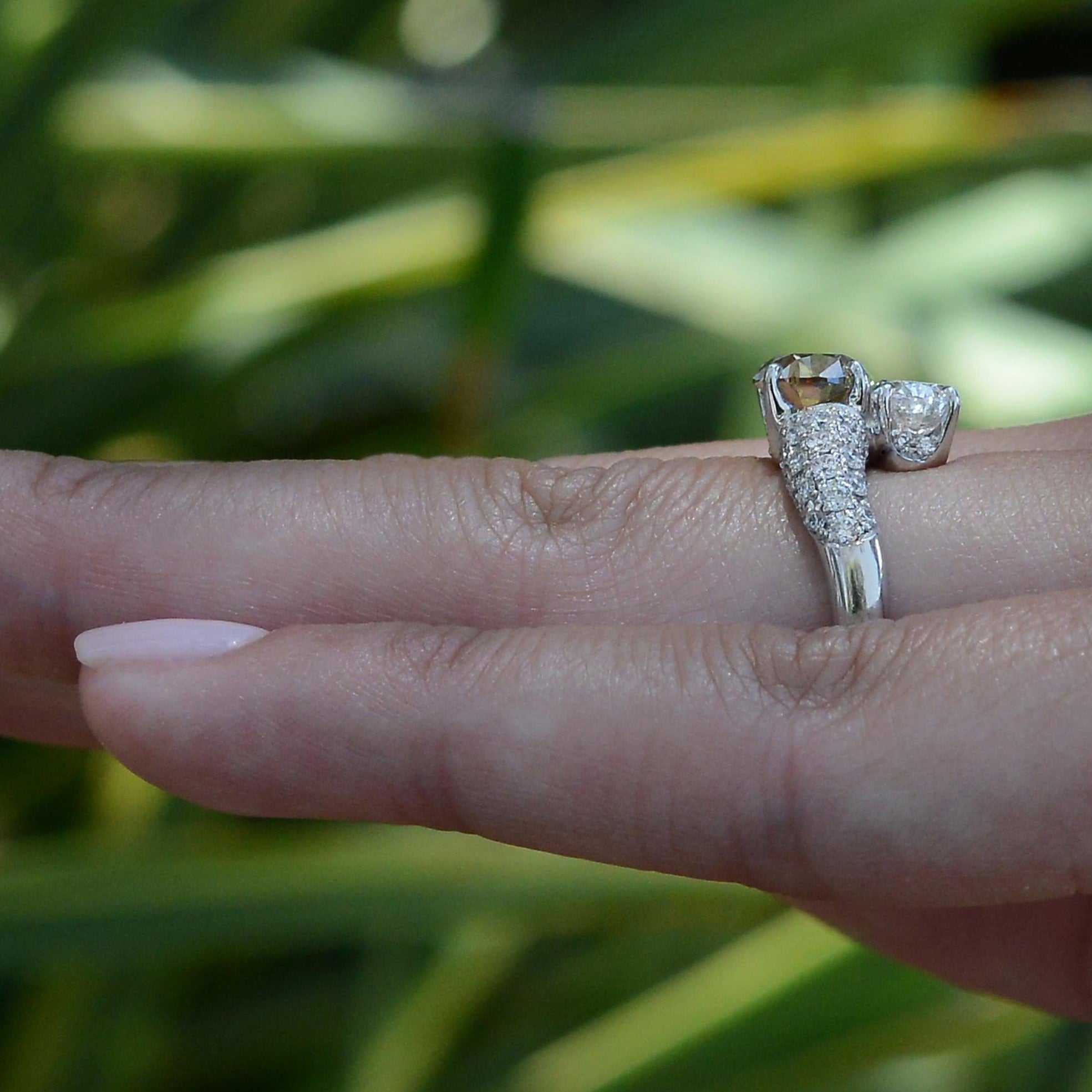 2 Carat Oval Champagne Diamond Toi Et Moi Engagement Ring