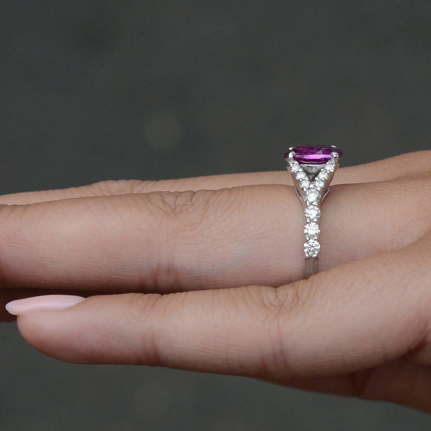 Vivid Pink Sapphire & Diamond V Band Engagement Ring