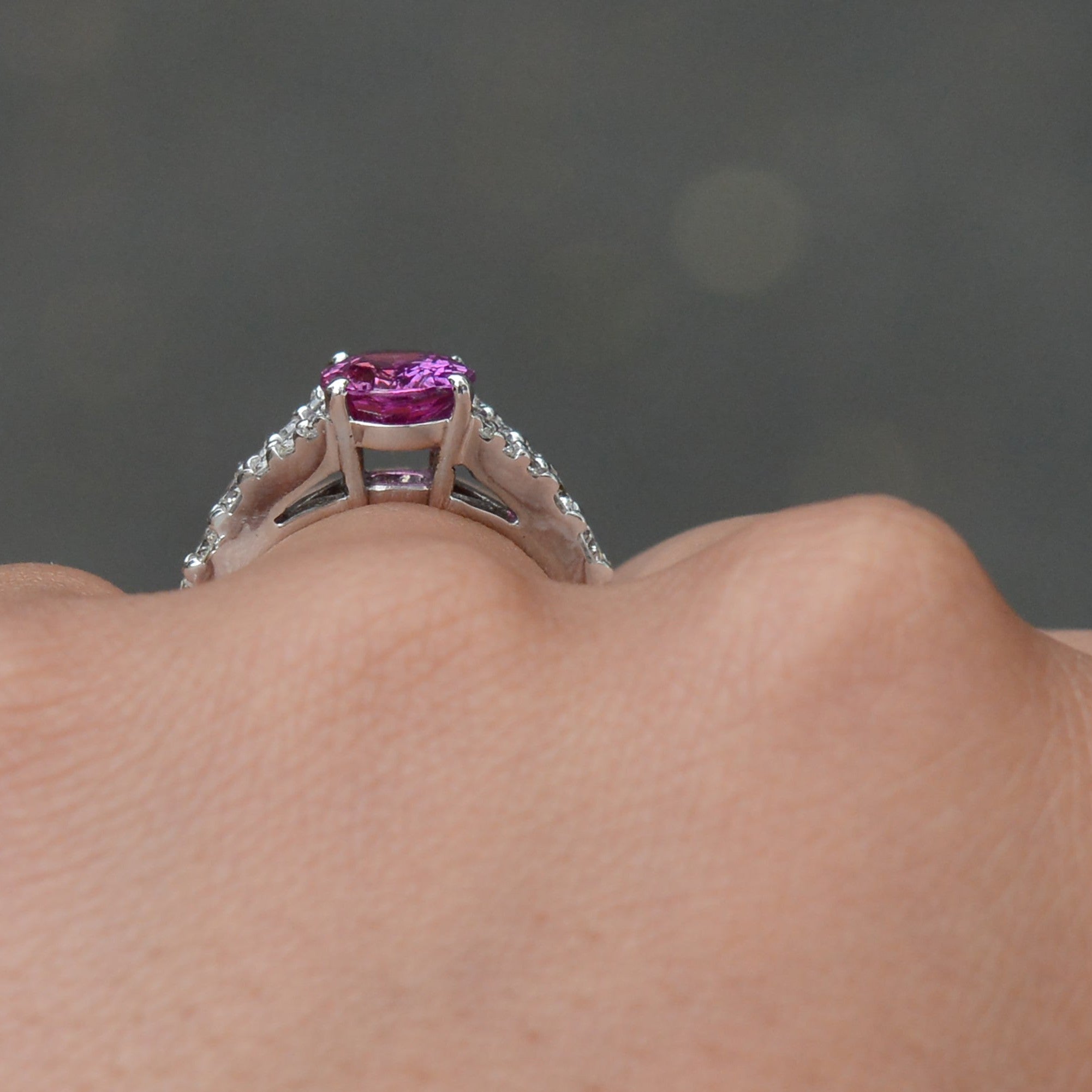 Vivid Pink Sapphire & Diamond V Band Engagement Ring