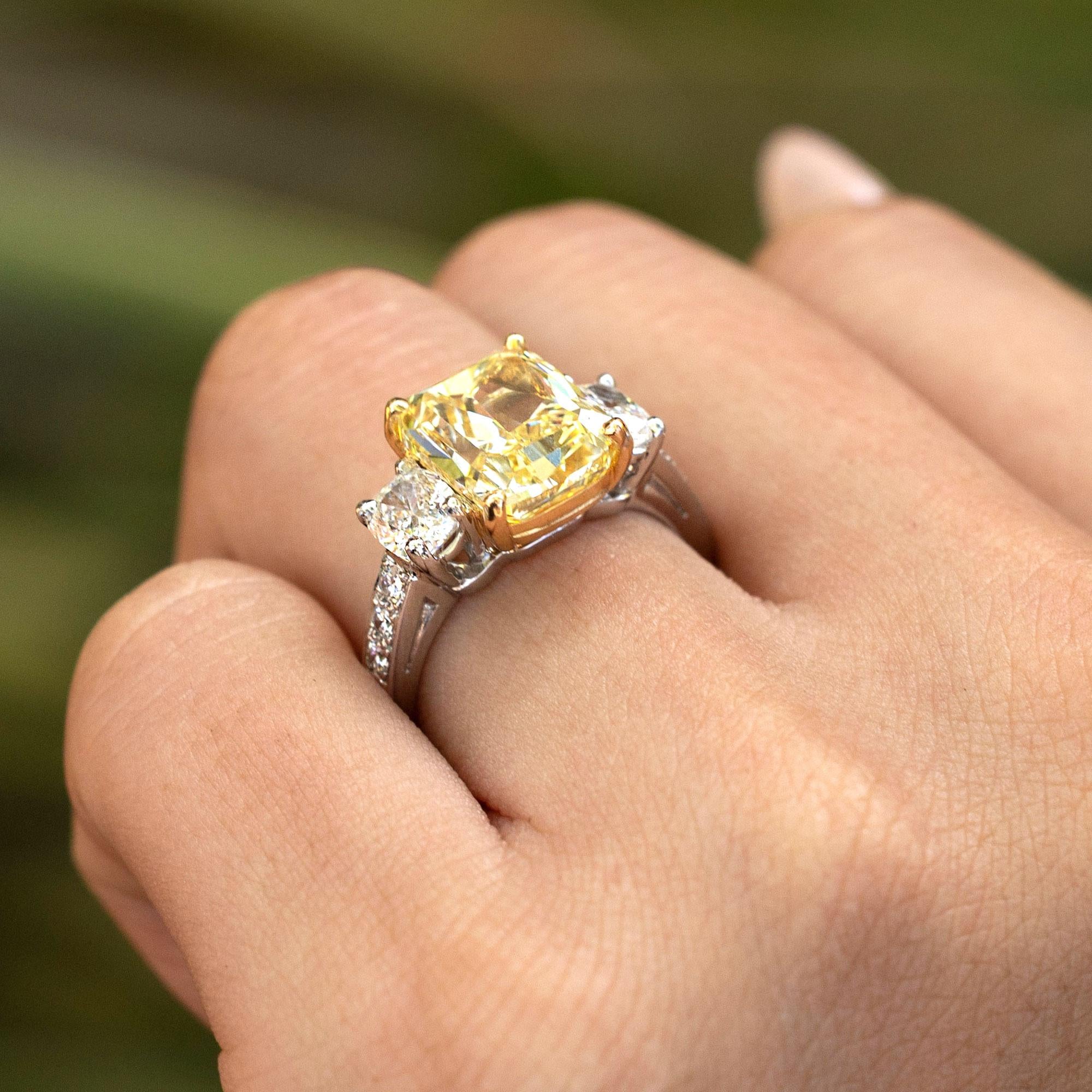 Oscar Heyman GIA Certified 5.04 Carat Fancy Yellow Diamond Engagement Ring