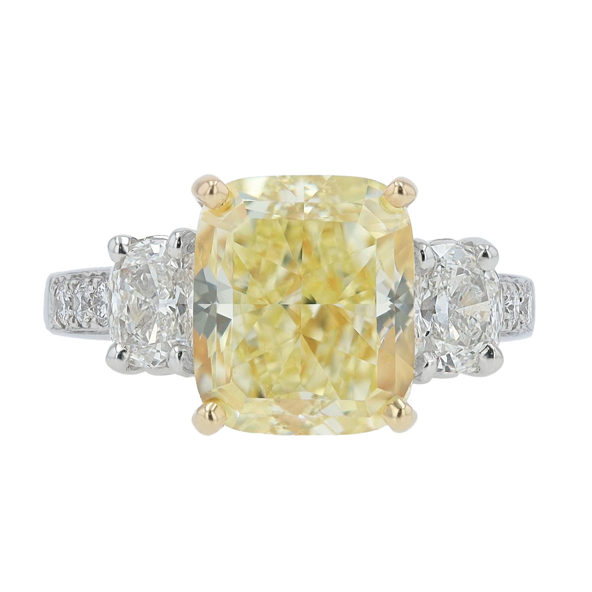 Oscar Heyman GIA Certified 5.04 Carat Fancy Yellow Diamond Engagement Ring