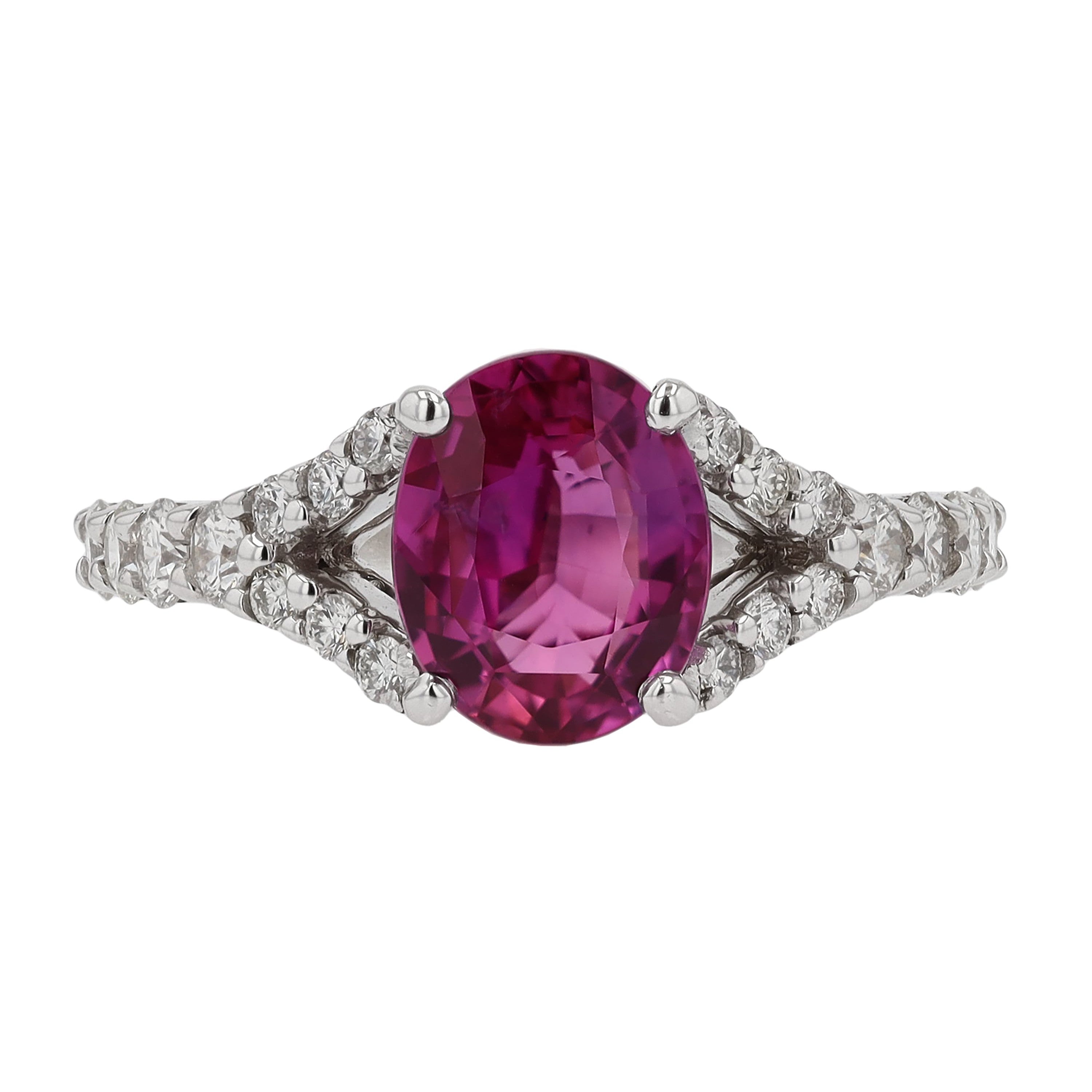 Vivid Pink Sapphire & Diamond V Band Engagement Ring