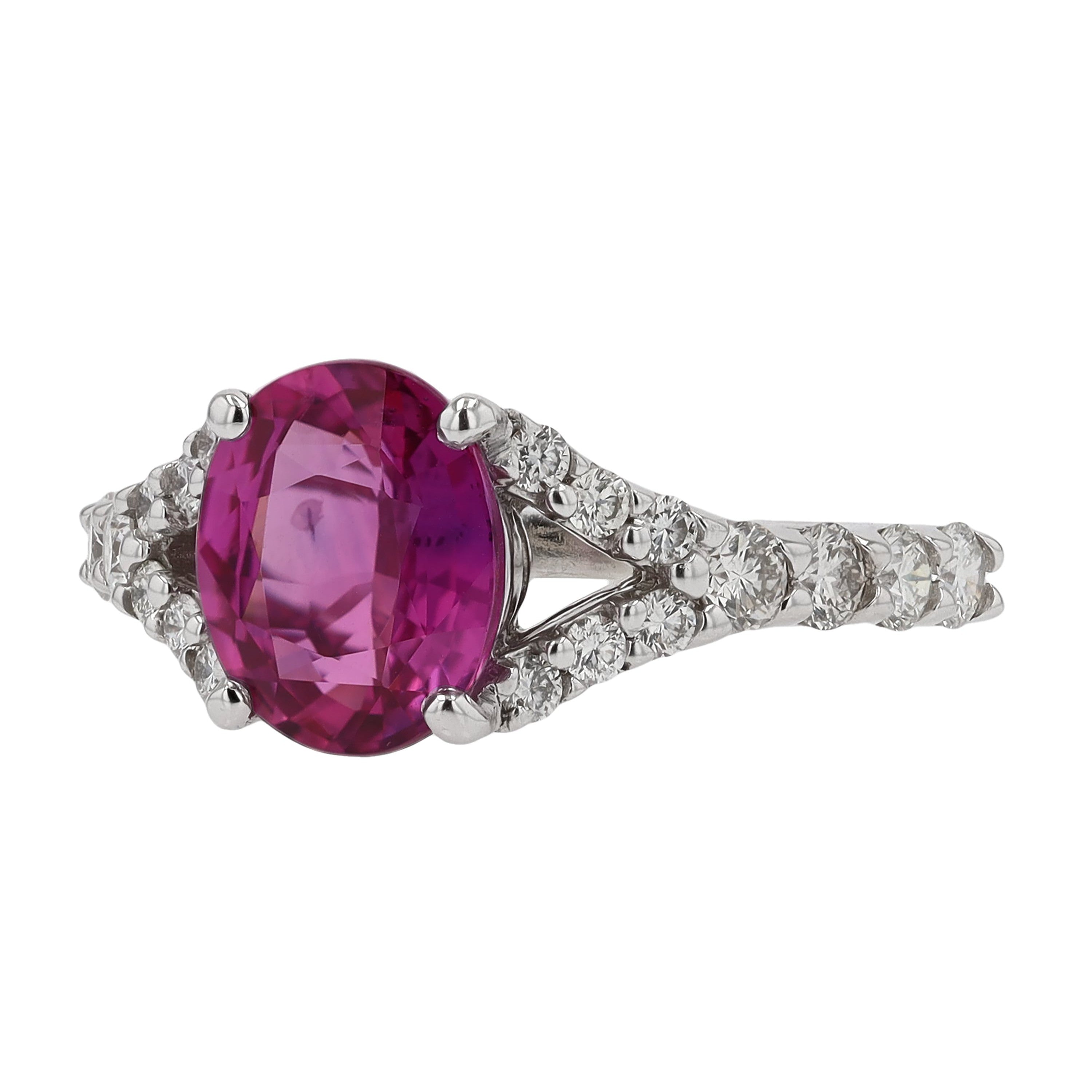 Vivid Pink Sapphire & Diamond V Band Engagement Ring