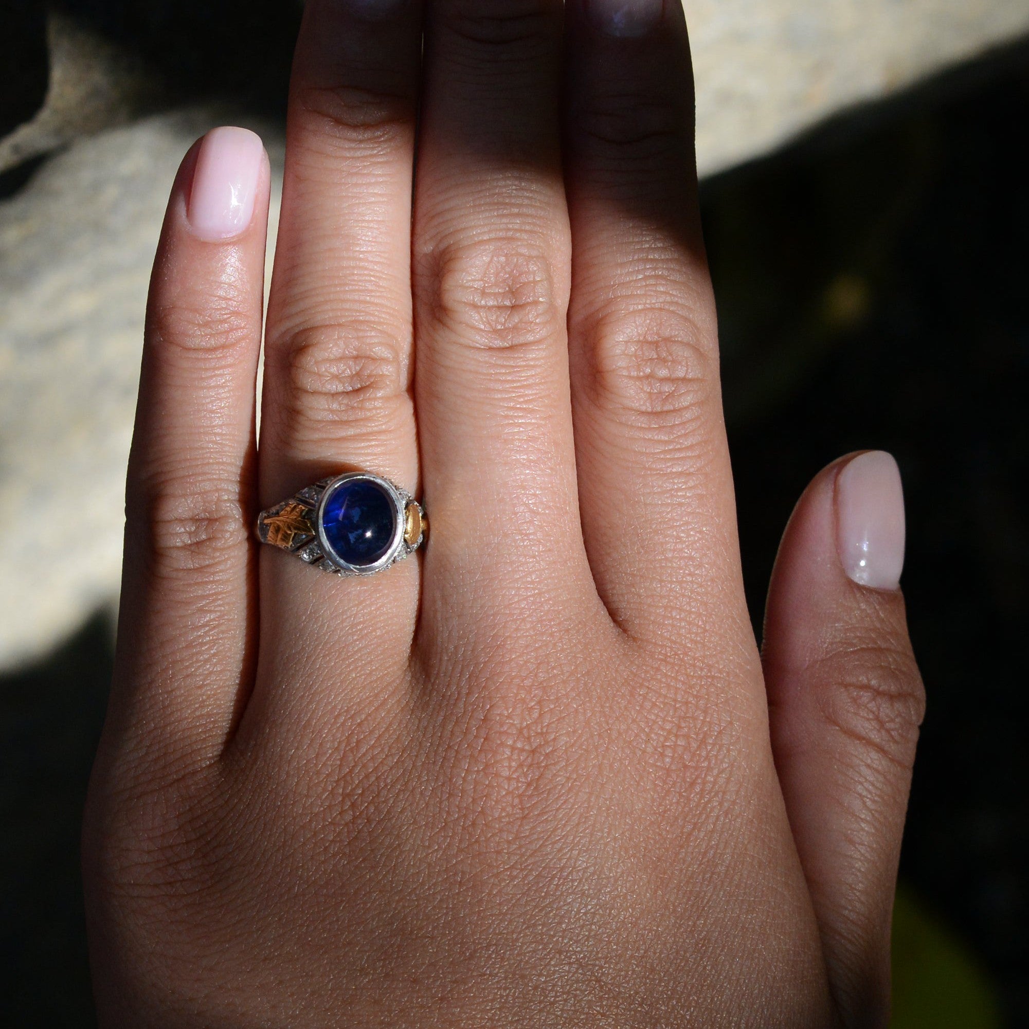 Antique Art Nouveau 4 Carat Cabochon Sapphire Engagement Ring