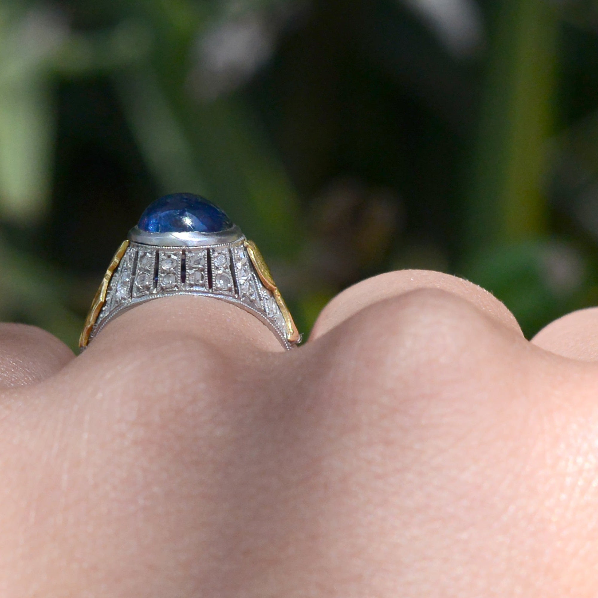 Antique Art Nouveau 4 Carat Cabochon Sapphire Engagement Ring