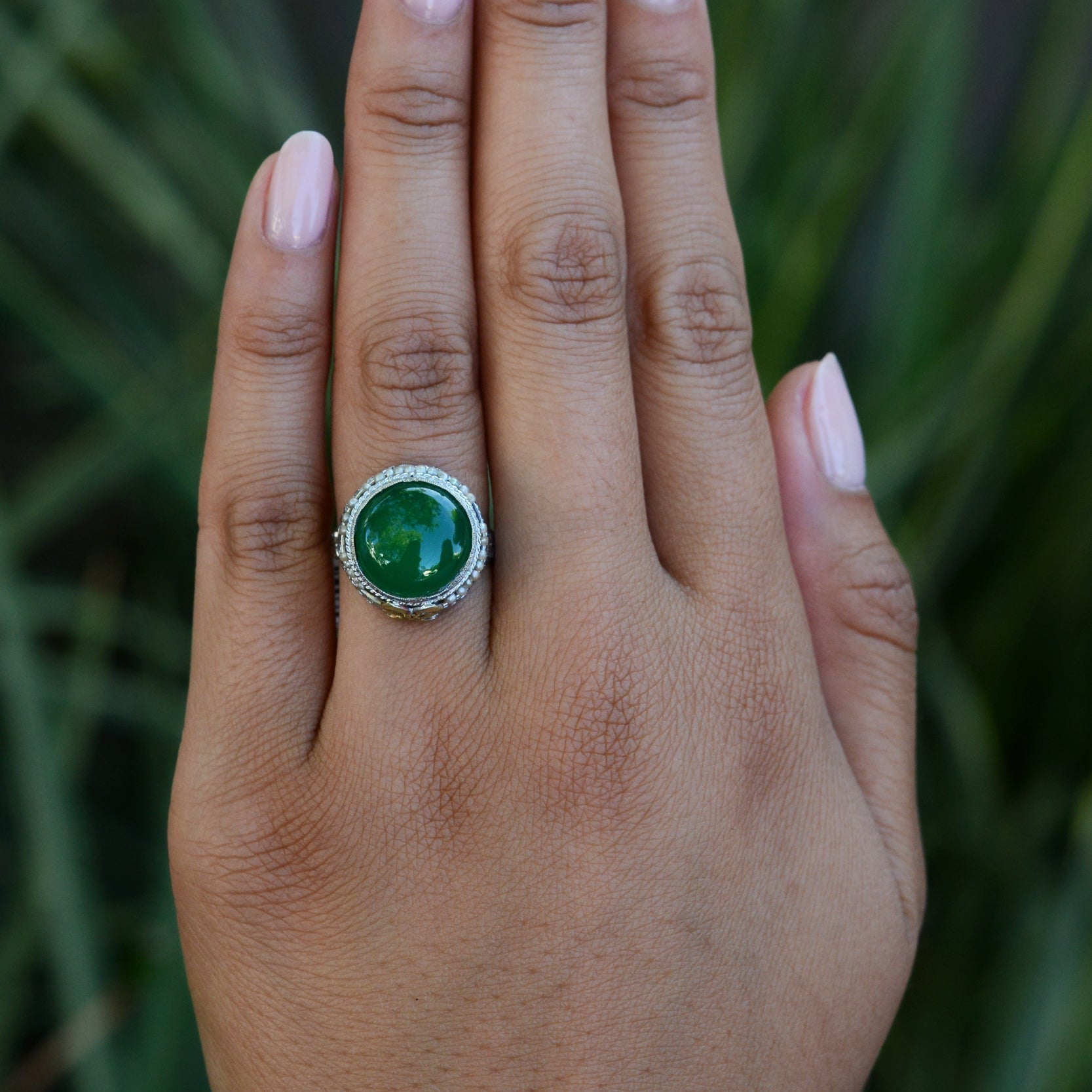 Antique Art Nouveau 4 Carat Chrysoprase Cocktail Ring