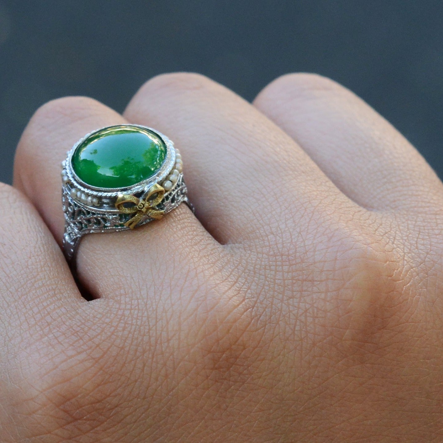 Antique Art Nouveau 4 Carat Chrysoprase Cocktail Ring