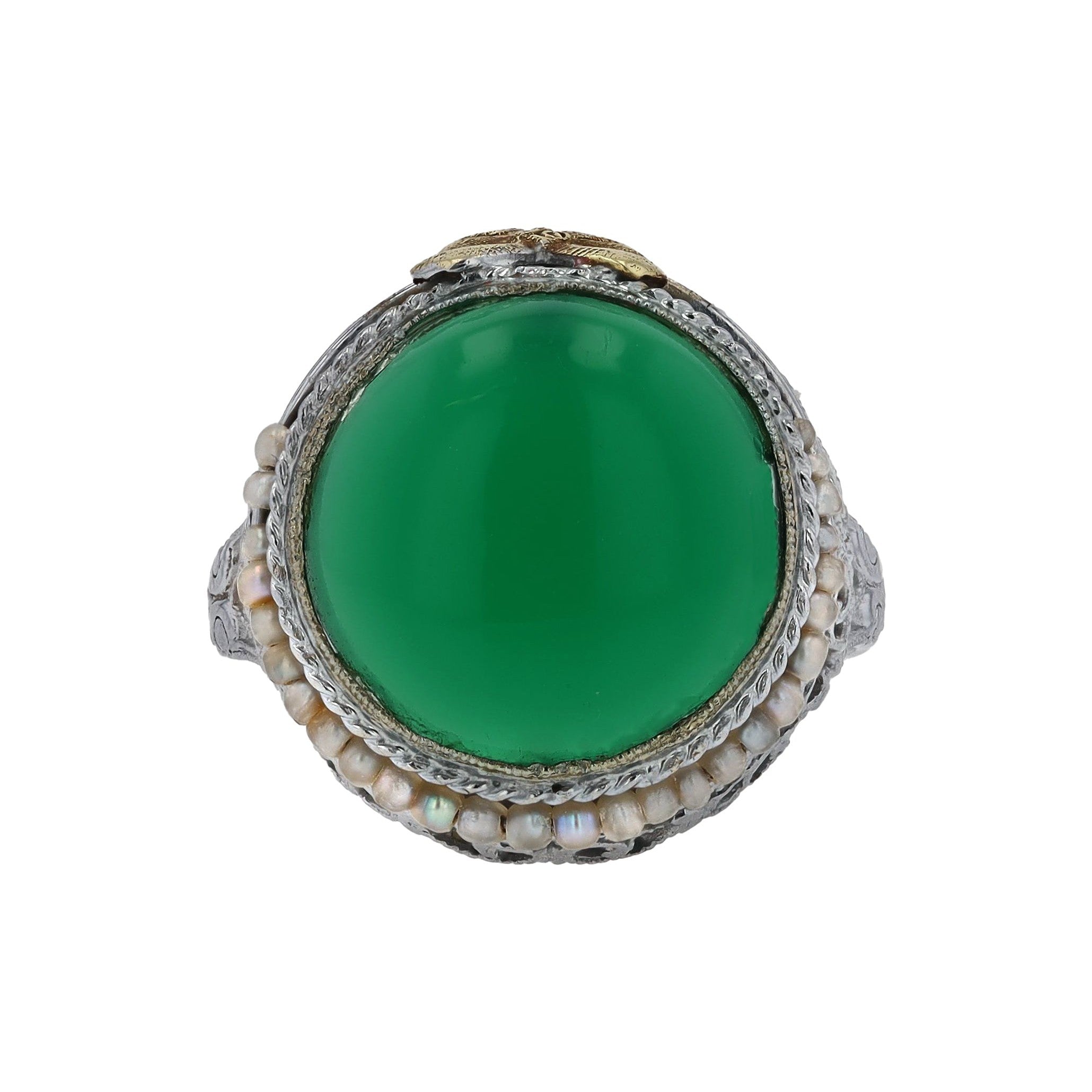 Antique Art Nouveau 4 Carat Chrysoprase Cocktail Ring