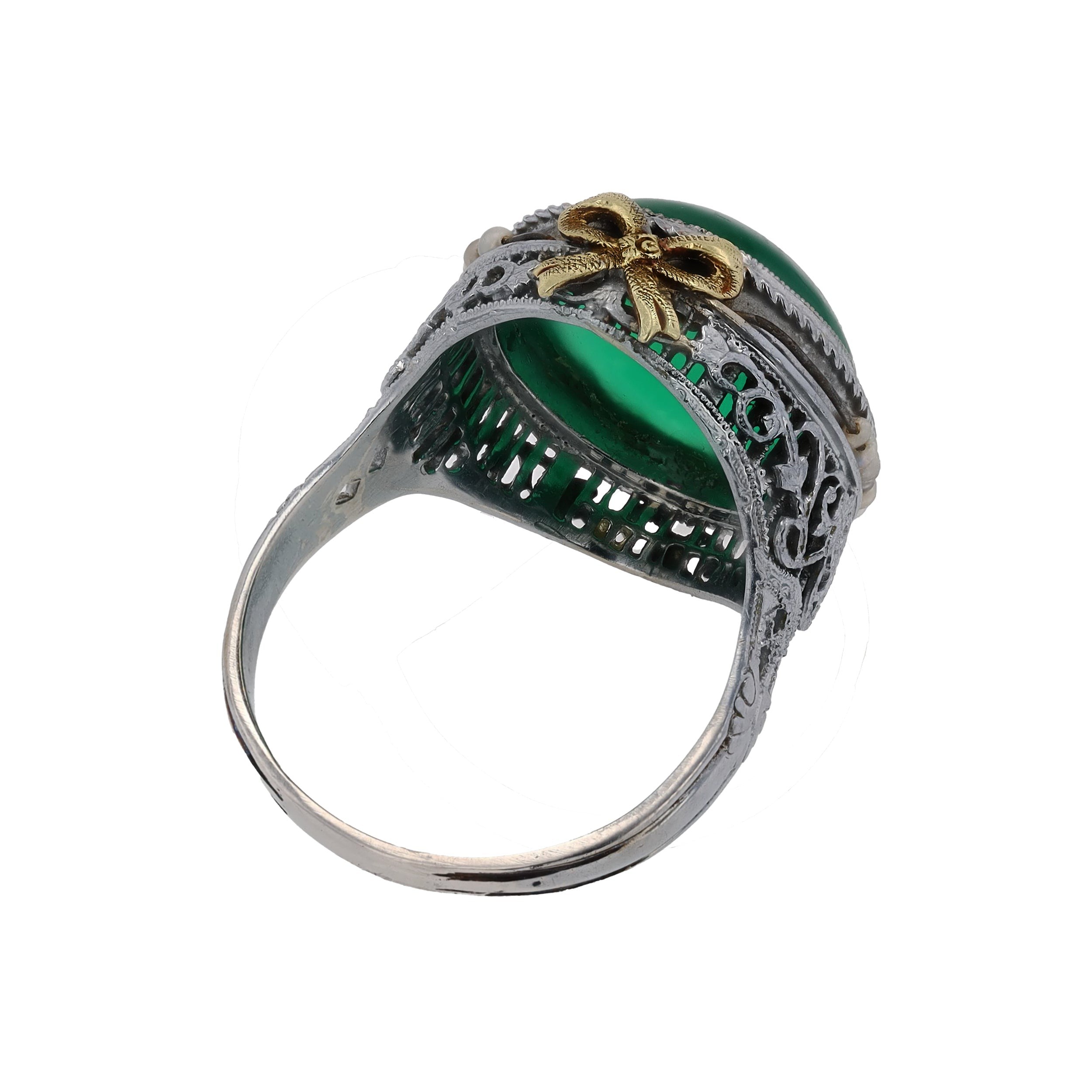 Antique Art Nouveau 4 Carat Chrysoprase Cocktail Ring