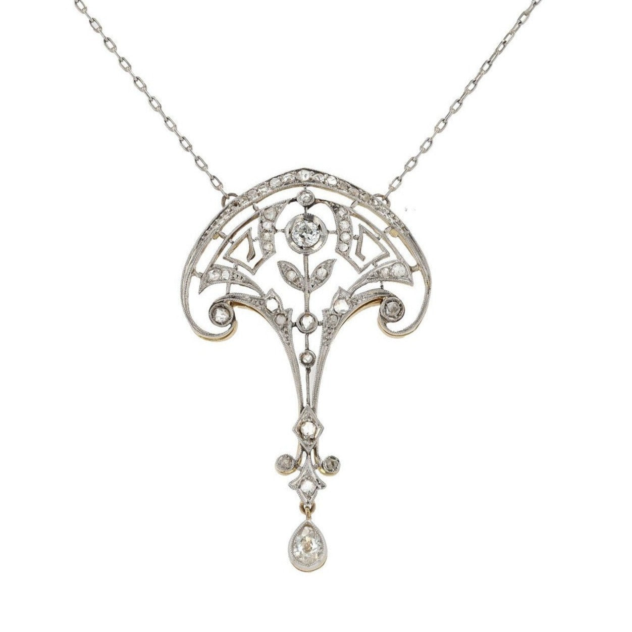 0.65ctw Diamond Edwardian Lavalier Platinum & 18k Gold Necklace