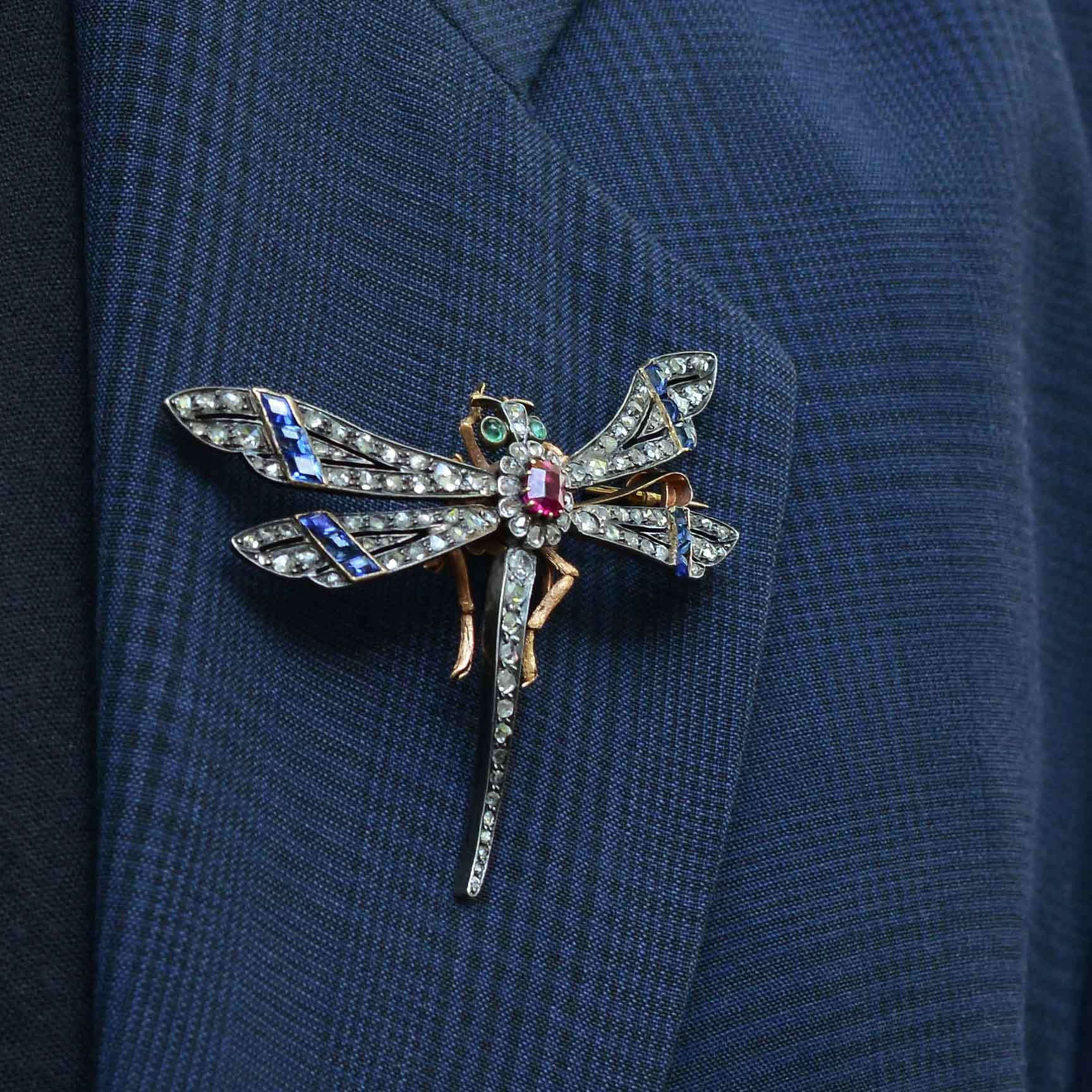 Antique Victorian En Tremblant Diamond Dragonfly Brooch