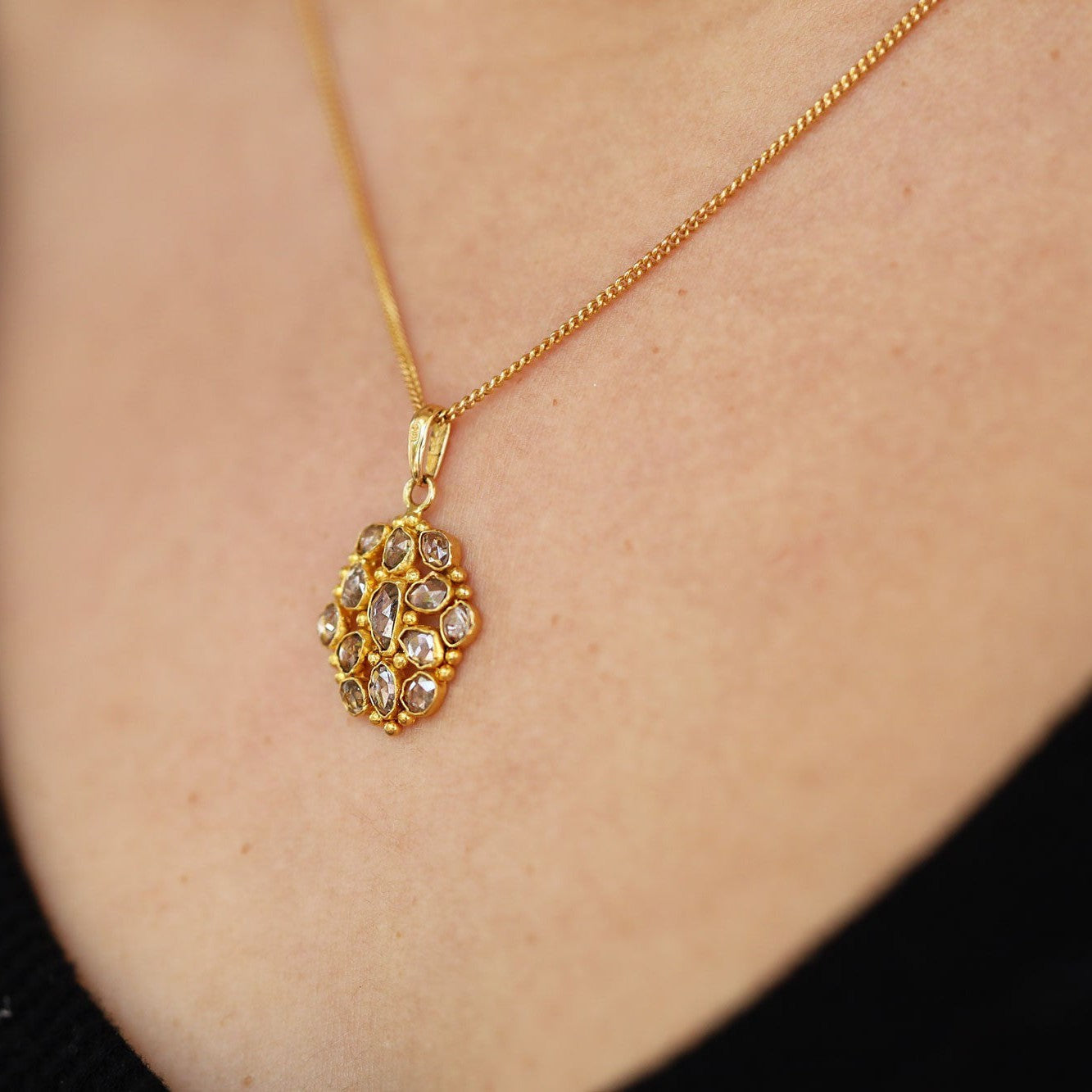 0.72ctw Rose Cut Diamond Cluster Necklace