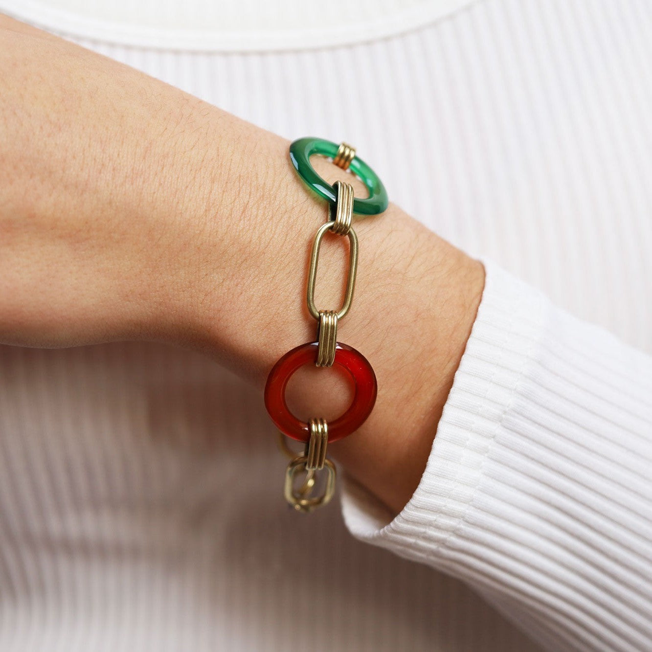 Art Deco 1920s Vintage Carnelian & Agate Link Bracelet