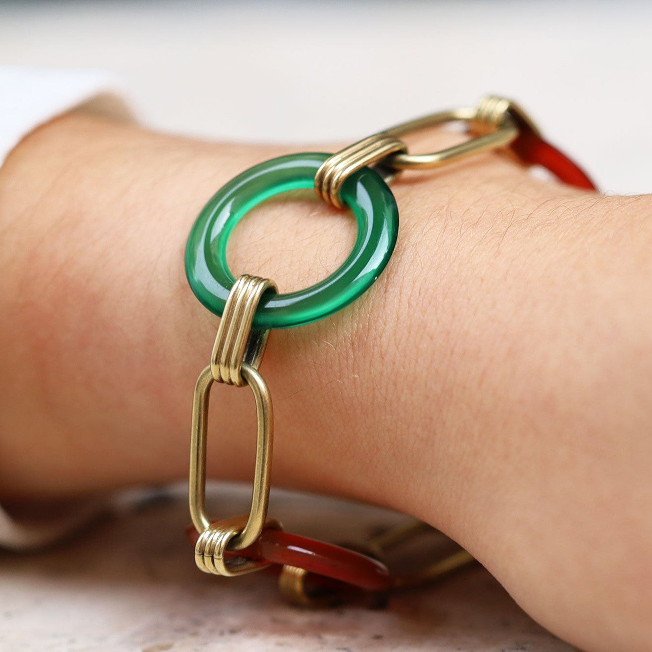 Art Deco 1920s Vintage Carnelian & Agate Link Bracelet