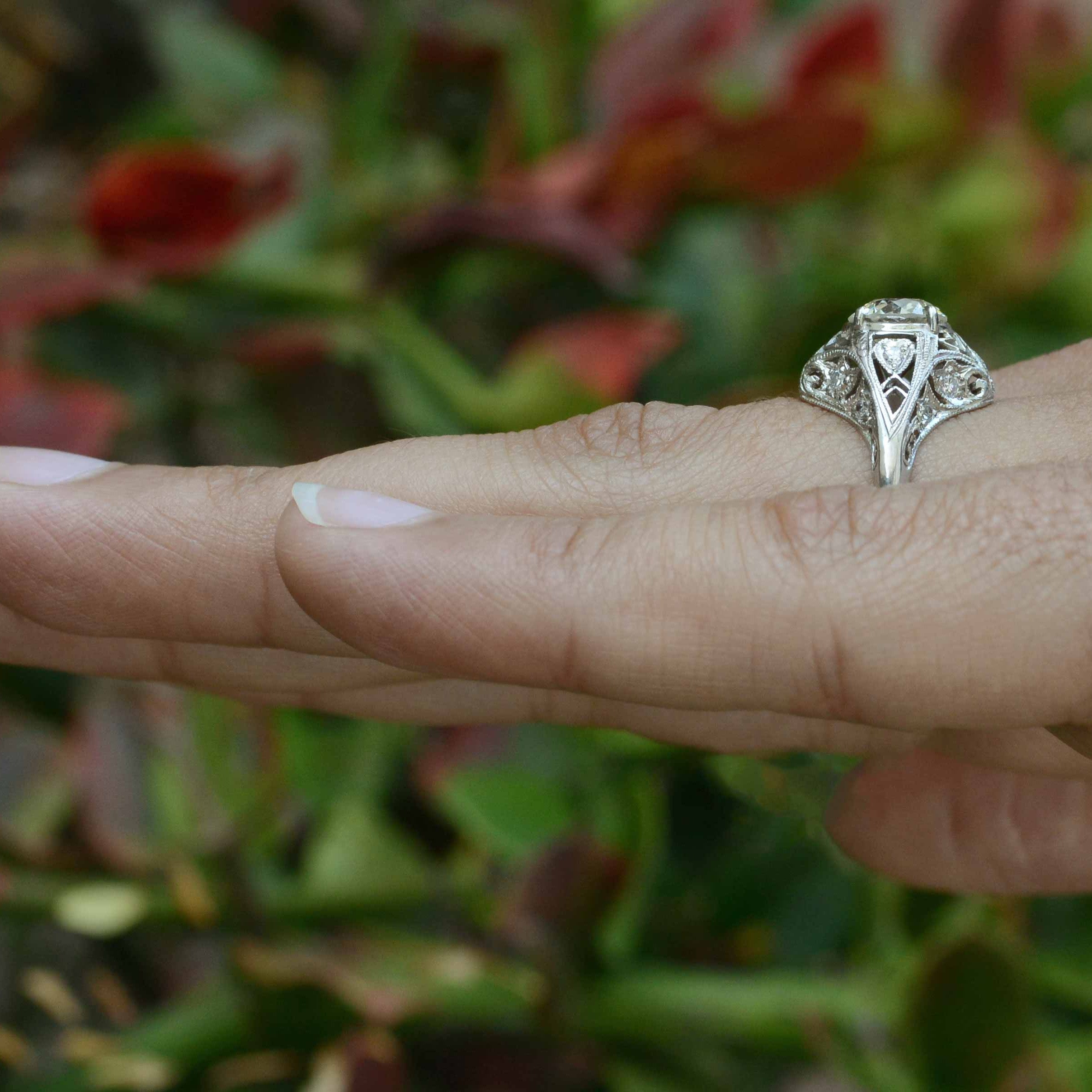 Art Deco Filigree 1.28 Carat Old European Diamond Engagement Ring