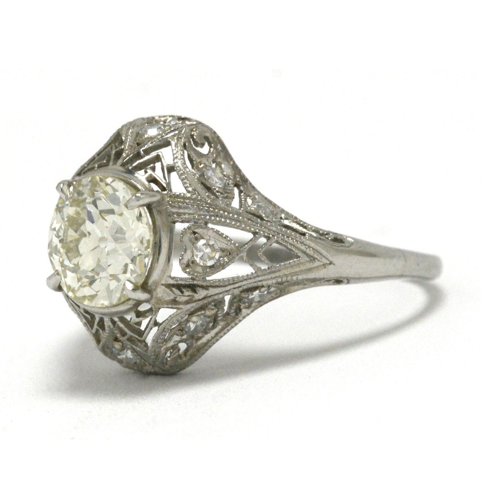 Art Deco Filigree 1.28 Carat Old European Diamond Engagement Ring