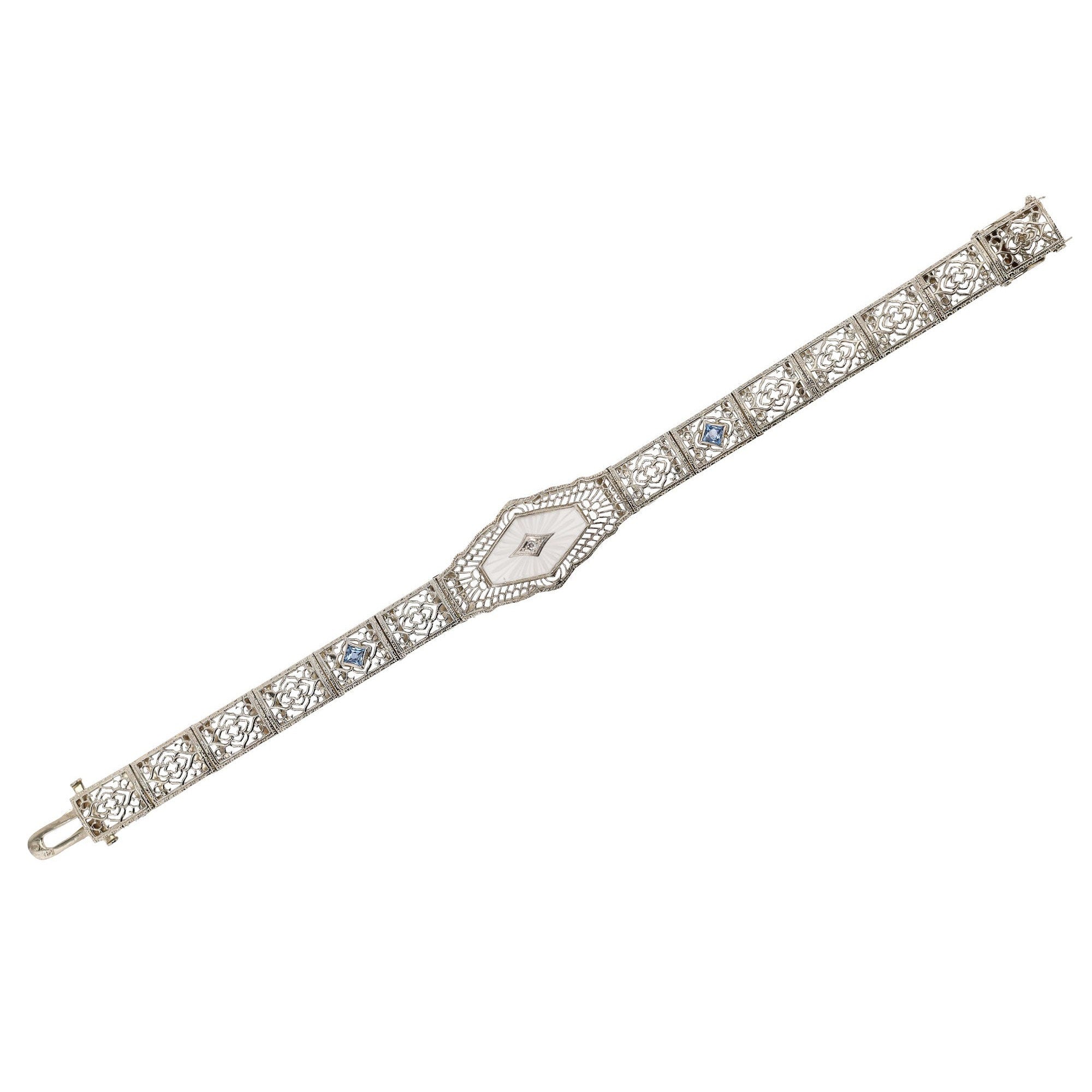 Art Deco Filigree and Diamond 14k White Gold Bracelet