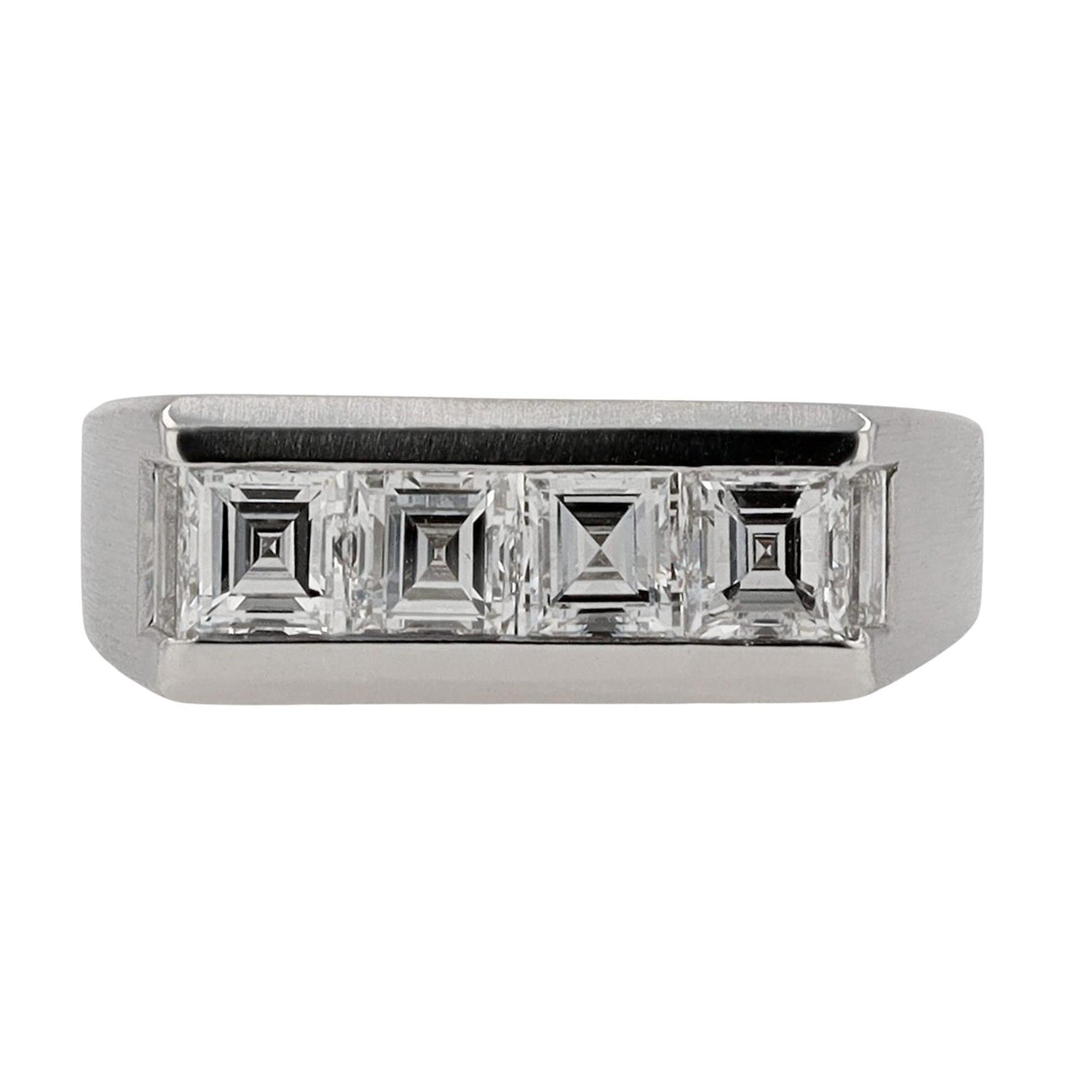 Art Deco Geometric Carré Cut Diamond Platinum Band