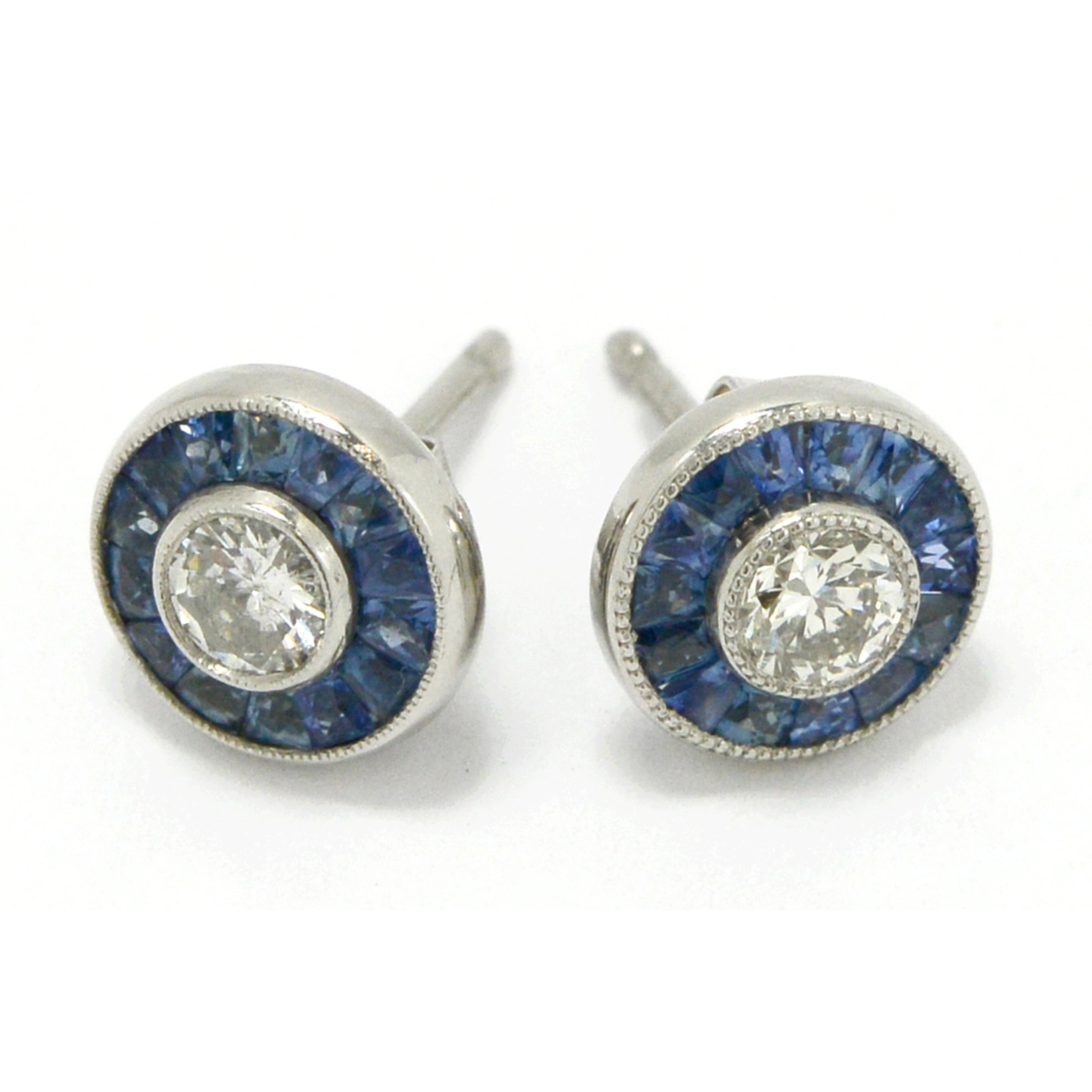 Art Deco Inspired Sapphire Diamond Stud Earrings