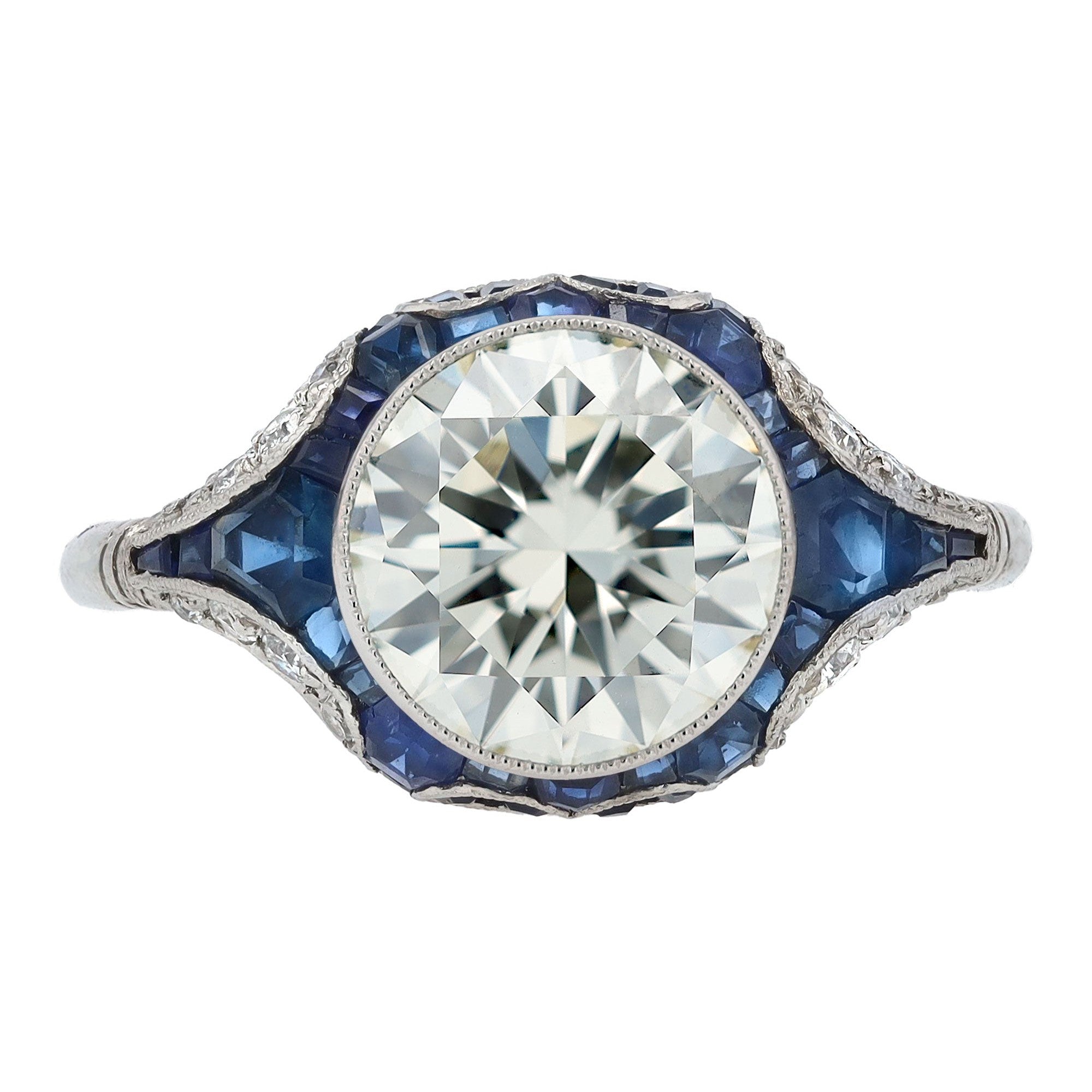 Art Deco Revival 2.34 Carat Diamond & Sapphire Engagement Ring