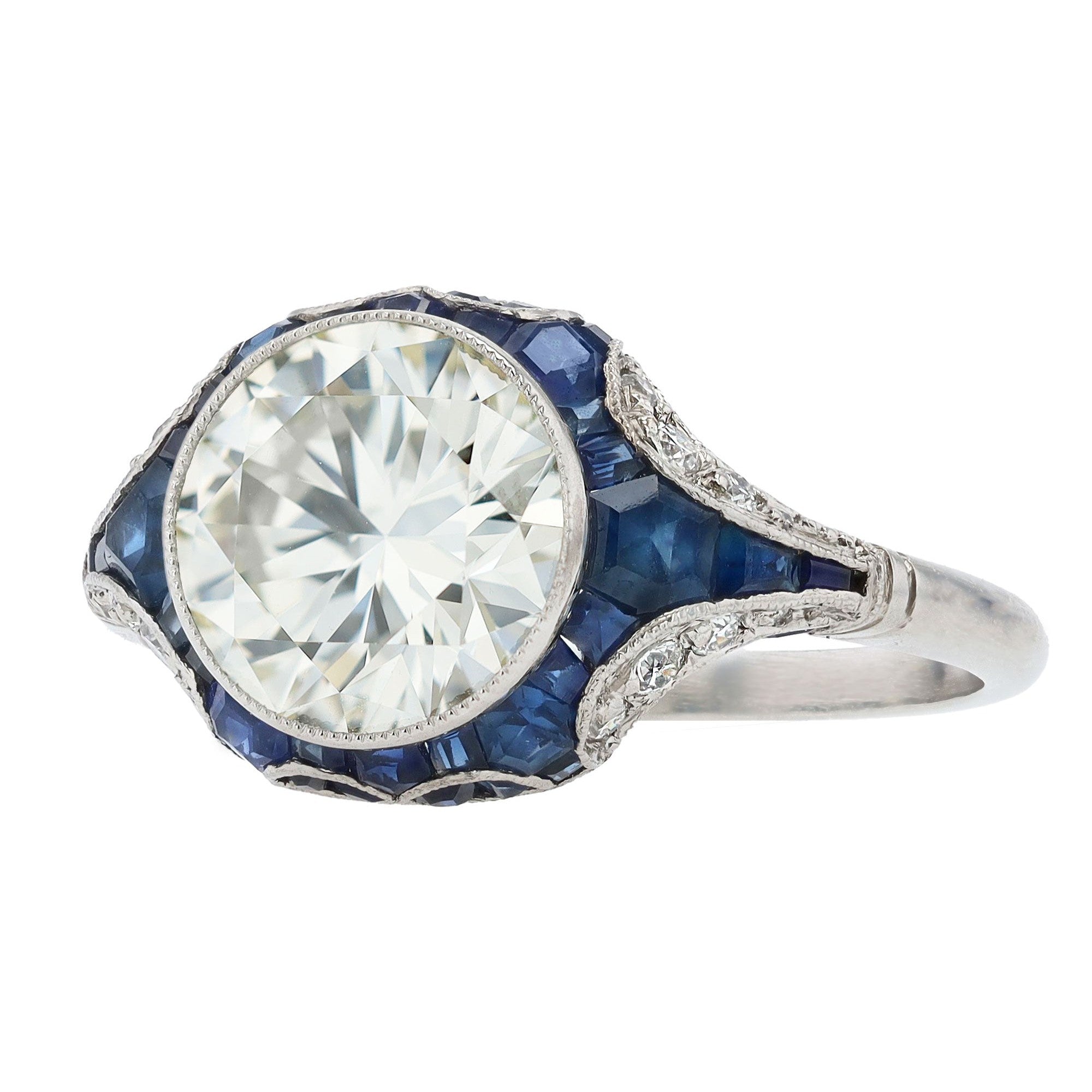 Art Deco Revival 2.34 Carat Diamond & Sapphire Engagement Ring