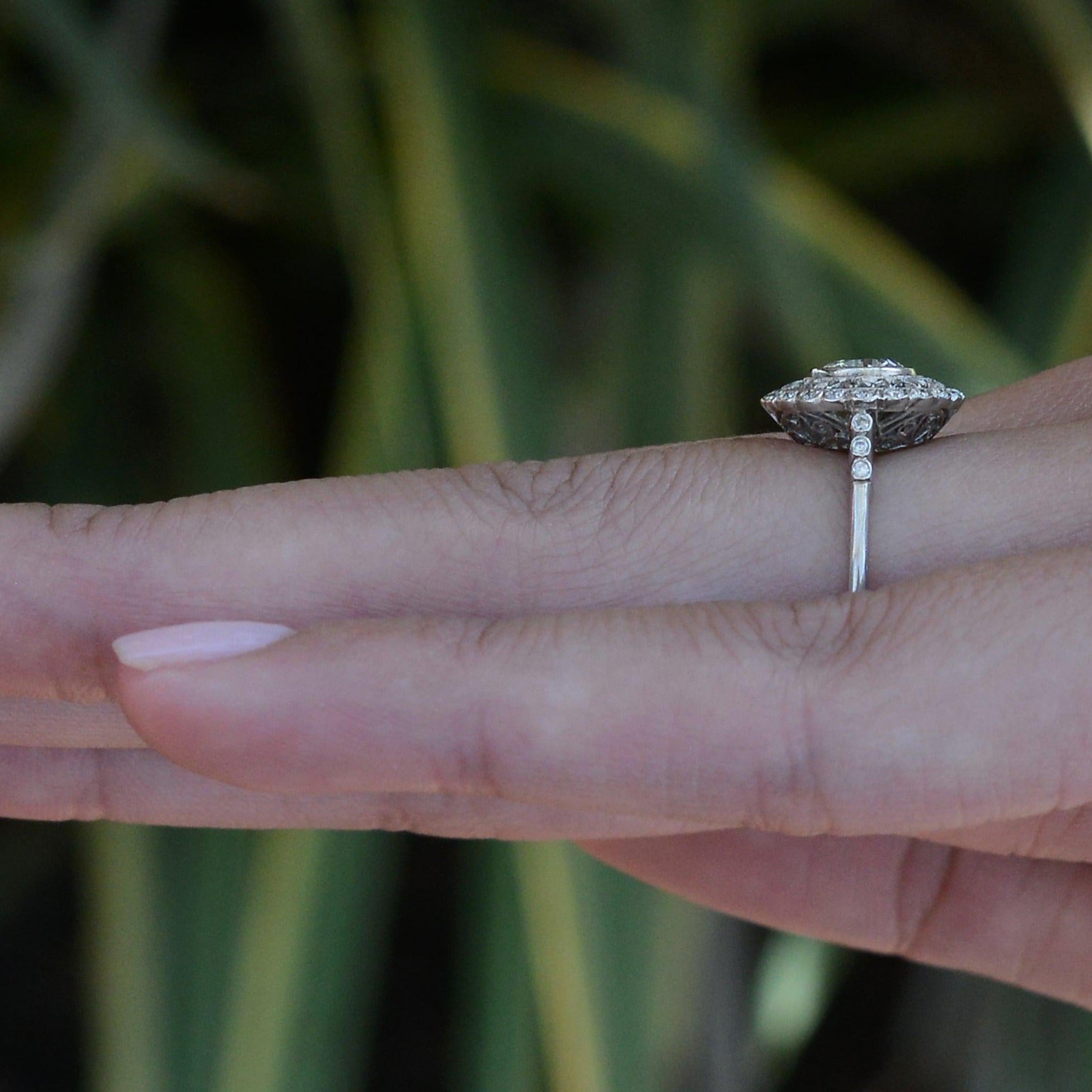 Art Deco Revival Honeycomb Filigree Diamond Engagement Ring